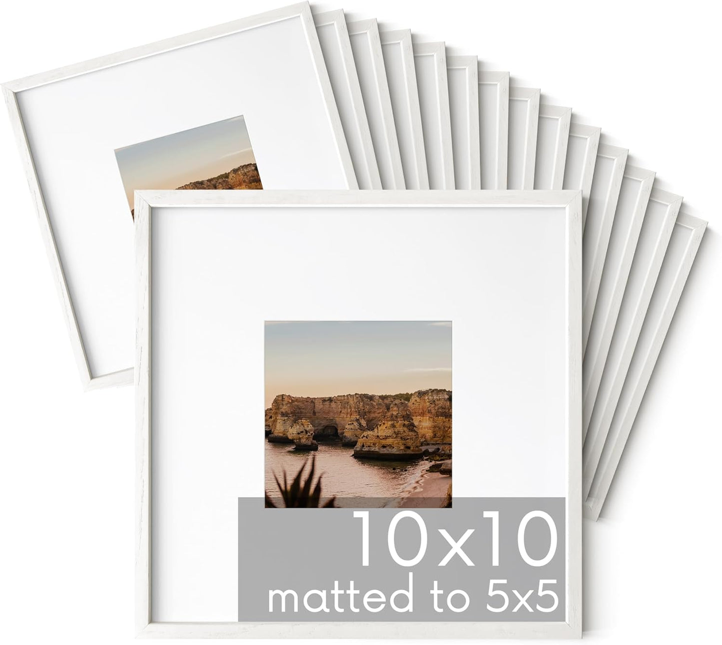 HAUS AND HUES 10x10 Square Picture Frames Set of 15 - White Oak Frames with Plexiglass, Modern Style, Wall Mountable