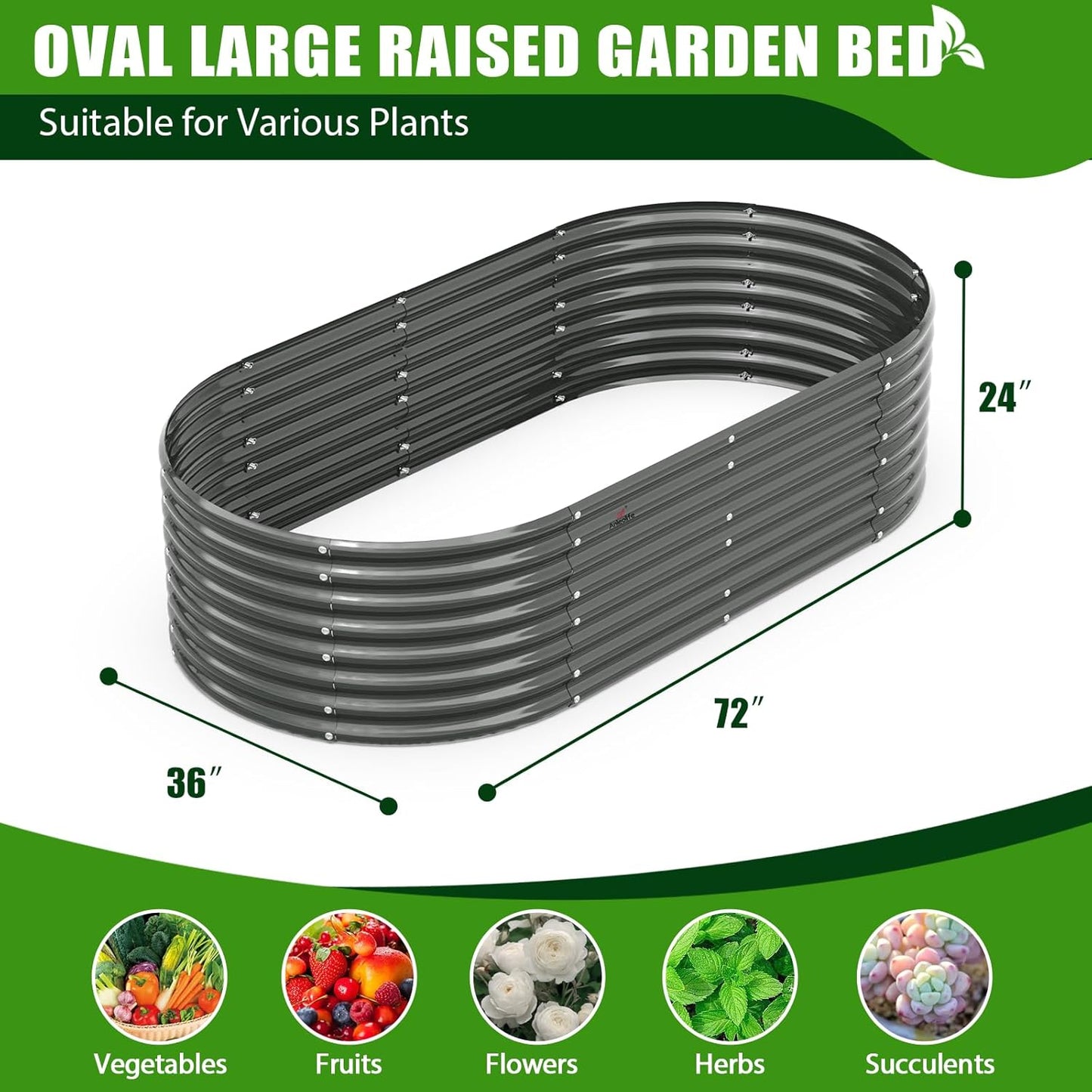 A ANLEOLIFE 6X3X2 ft Galvanized Raised Garden Beds Outdoor-6 Pack, Oval Large Metal Deep Root Planter Box for Planting Vegetables Flowers Herb, Anti-Rust & Easy-Setup, Quartz Grey