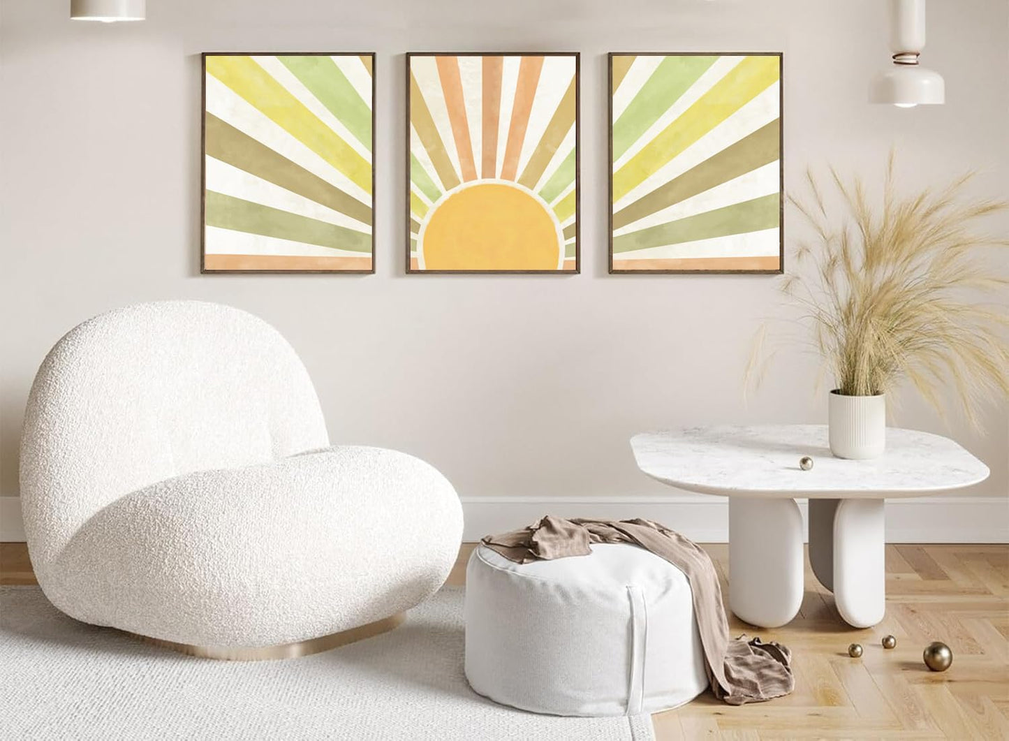 Marllifenney Boho Sun Canvas Wall Art Posters Sun Rising Wall Decor Pictures Sunshine Geometric Line Paintings Prints Home Decor for Living Room Bedroom Office 12x16 Inch Unframed