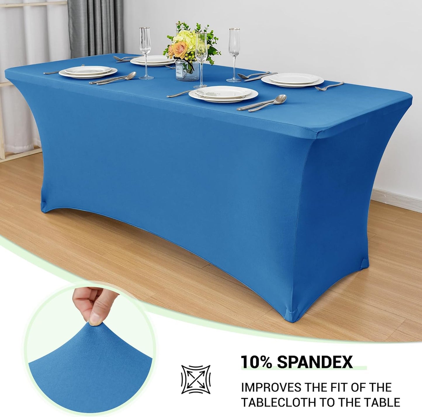 Obstal Spandex Table Cover 8ft Fitted Tablecloth Rectangular - Stretch Rectangle Folding Table Cloth for Birthday Party Wedding Banquet, Aqua, 96L x 30W Inch