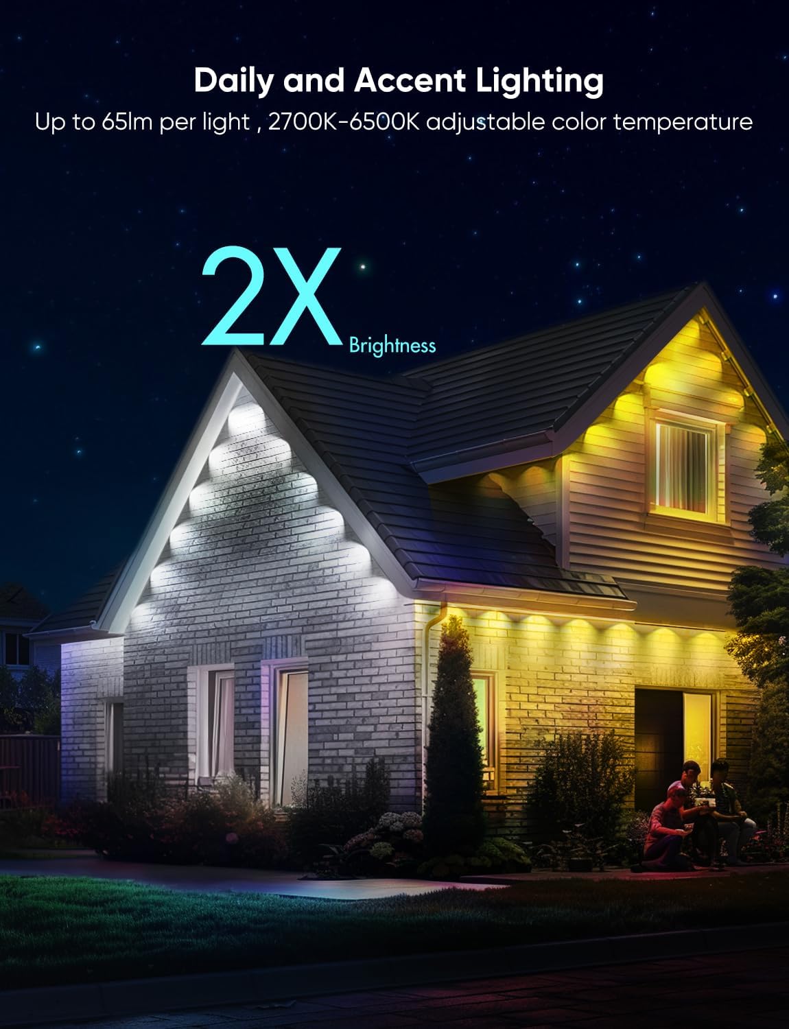 Permanent Outdoor Lights Pro 100ft, RGBCW Smart Eaves Lights with 72 LED Lights, Dual Lens, Cuttable, 111 Scene Modes, IP67 Waterproof Lighting for Holiday Decoration, Work with Alexa, Black