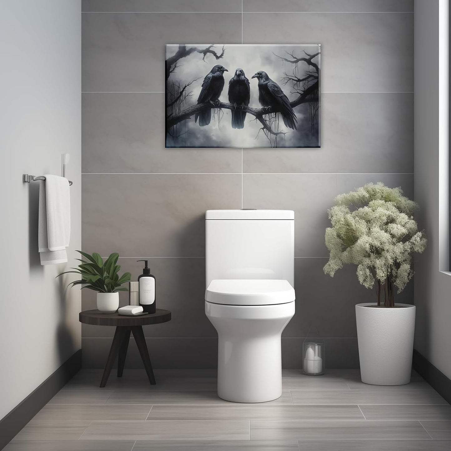 OAAPITI Halloween Wall Art Black Raven Art Poster Night Forest Landscape Pictures Print Scary Weird Black Crow Living Room Home Bedroom Decor(Artwork-5,28"x42")