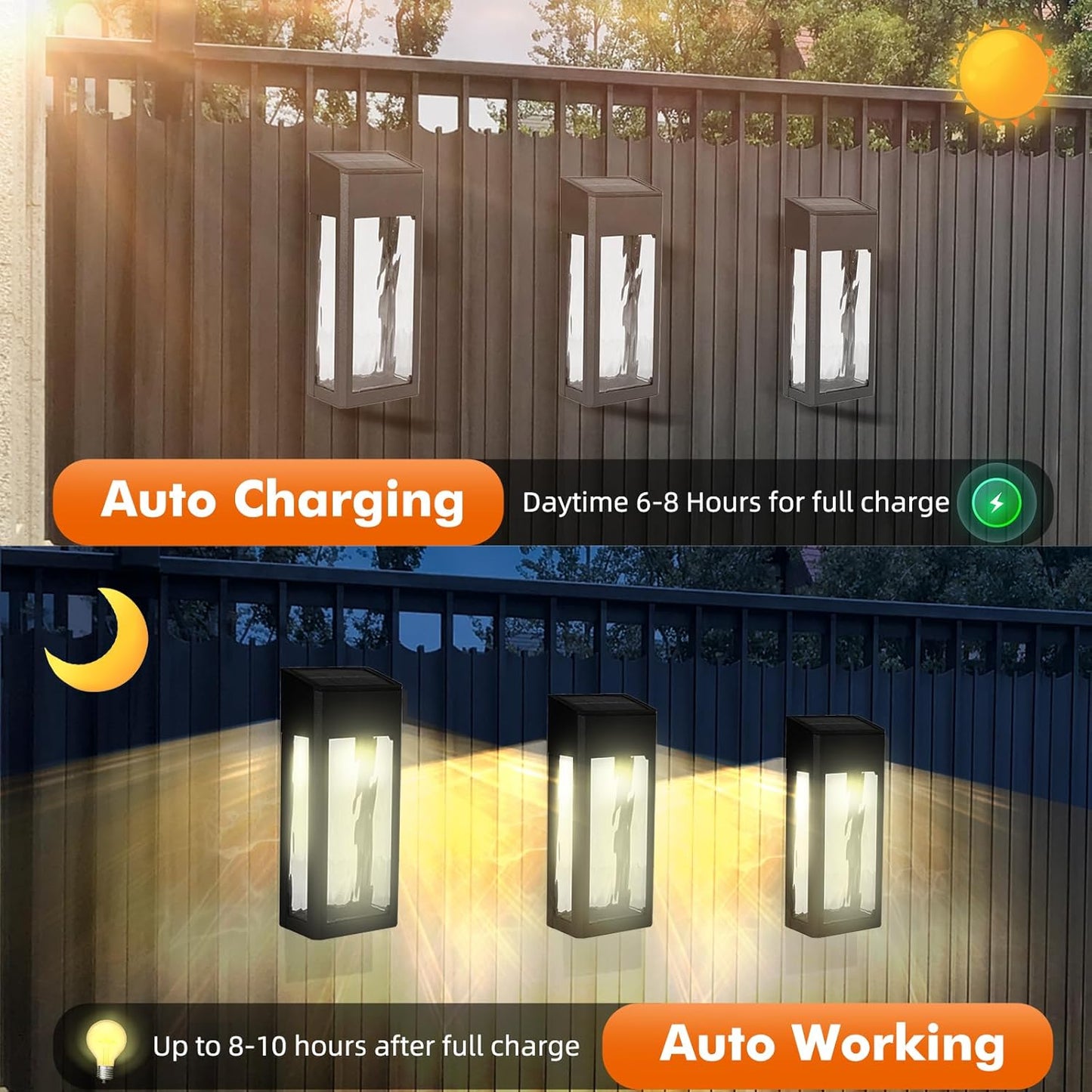 Solar Outdoor Lights, 4 Pack Textured Glass Solar Wall Lights for Yard, Fence, Porch and Garage with 2 Modes, Body in Aluminum and Waterproof