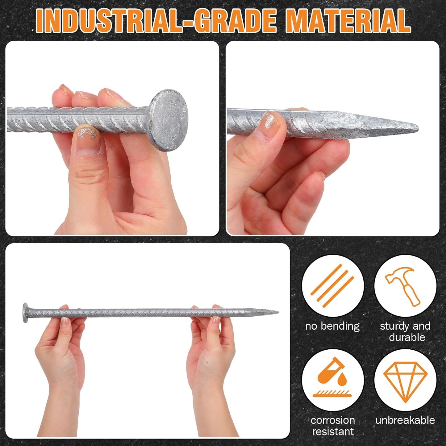 Tandefio 12 Pcs 14 Inch Rebar Stakes, 1/2 Inch Diameter Threaded Galvanized Steel Ground Anchors Plant Support Garden Stakes, Heavy Duty Metal Landscape Spikes for Speed Bump Tent