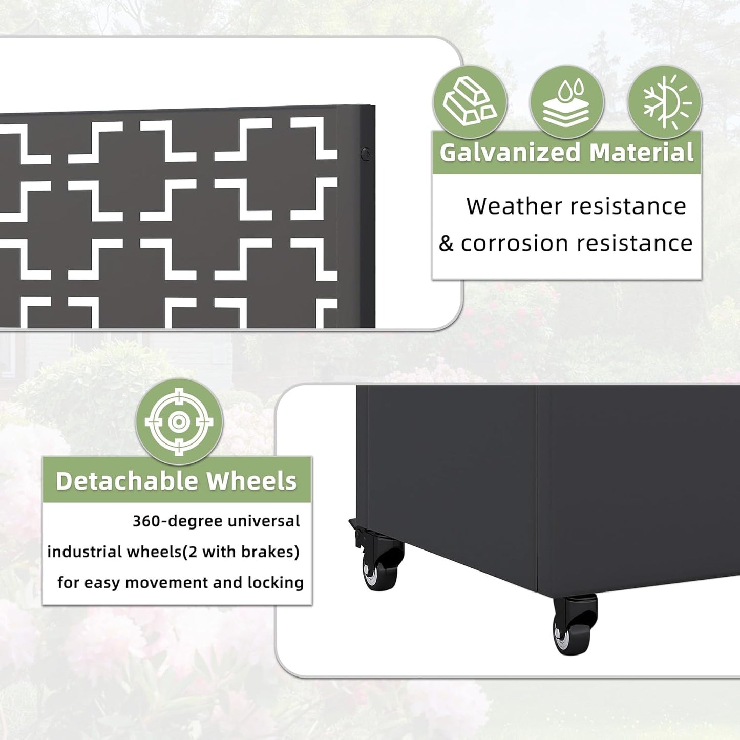 Casaphoria Metal Raised Garden Bed with Trellis and Wheels, 72"x47"x16" Planter Box for Climbing Plants, Vegetables & Vines, Features Drainage Holes and Privacy Screen, Black(Parallel&Louvered)