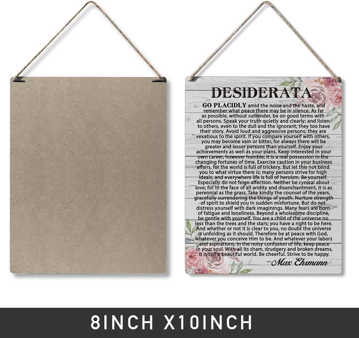 Qious Inspirational Signs Gift Farmhouse Desiderata Go Placidly Amid the Noise and the Haste Wooden Hanging Sign Rustic Wall Art Home Living Room Decoration 10 x 8 Inches