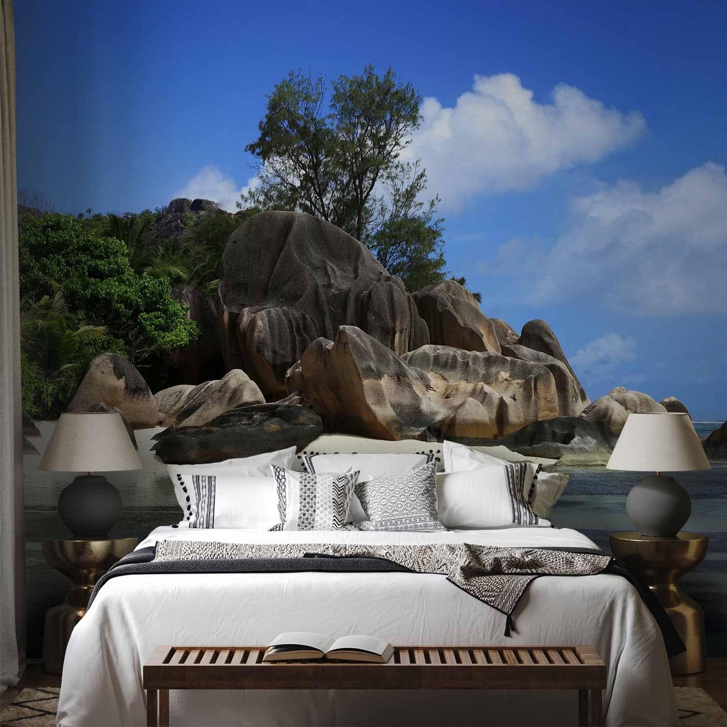 artgeist Wall Mural Peel and Stick Tropical Island 212x98 in - XXL Self-Adhesive Corner Wallpaper Removable Large Sticker Foil Angle Wallpaper Wall Decor Print Picture Nature Palm Tree c-A-0058-a-c