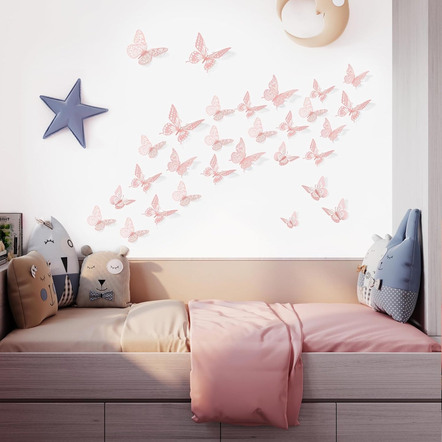 SAOROPEB 3D Butterfly Wall Decor - 48 Pcs, 4 Styles, 3 Sizes - Removable Wall Stickers for Pink Room Decor, Birthday Parties, Cake Decorations