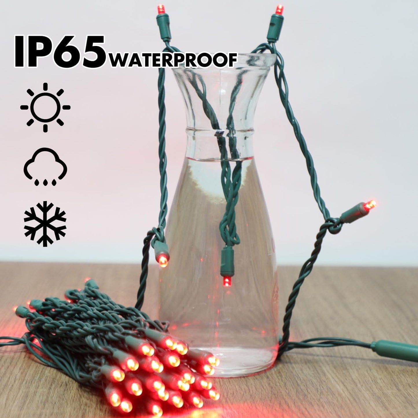 50LED String Lights,LED Christmas Lights,6" SPACING,Green Wire,RED Colour,Commercial Grade