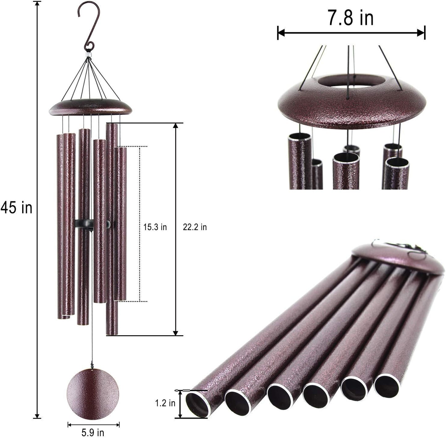 ASTARIN Outdoor Wind Chimes, 45 in Memorial Chimes with 6 Heavy Tubes, Large Deep Tone for Garden Hanging Decor, Sympathy Gifts. Bronze