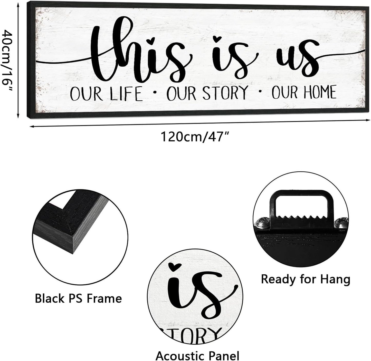 This Is Us Sign Wall Decor: Family Signs for Home Decor Living Room Wall Art Framed 16"x48"Large Farmhouse Rustic Home Sign Wall Decor Above Bed,Country Wall Plaques Hanging Master Bedroom Decor