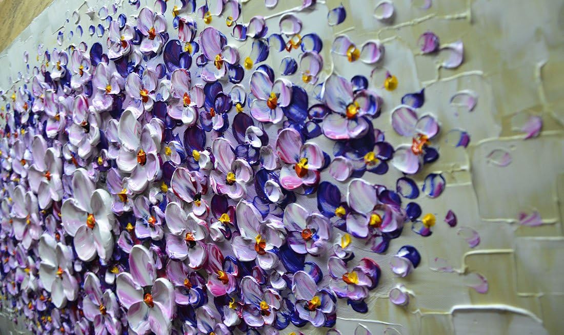 V-inspire Art, 24x48 Inch Modern Canvas Art Textured Purple Flower Oil Painting Contemporary Artwork Floral Hangings Stretched and Framed Ready to Hang Wall Decoration Abstract Painting