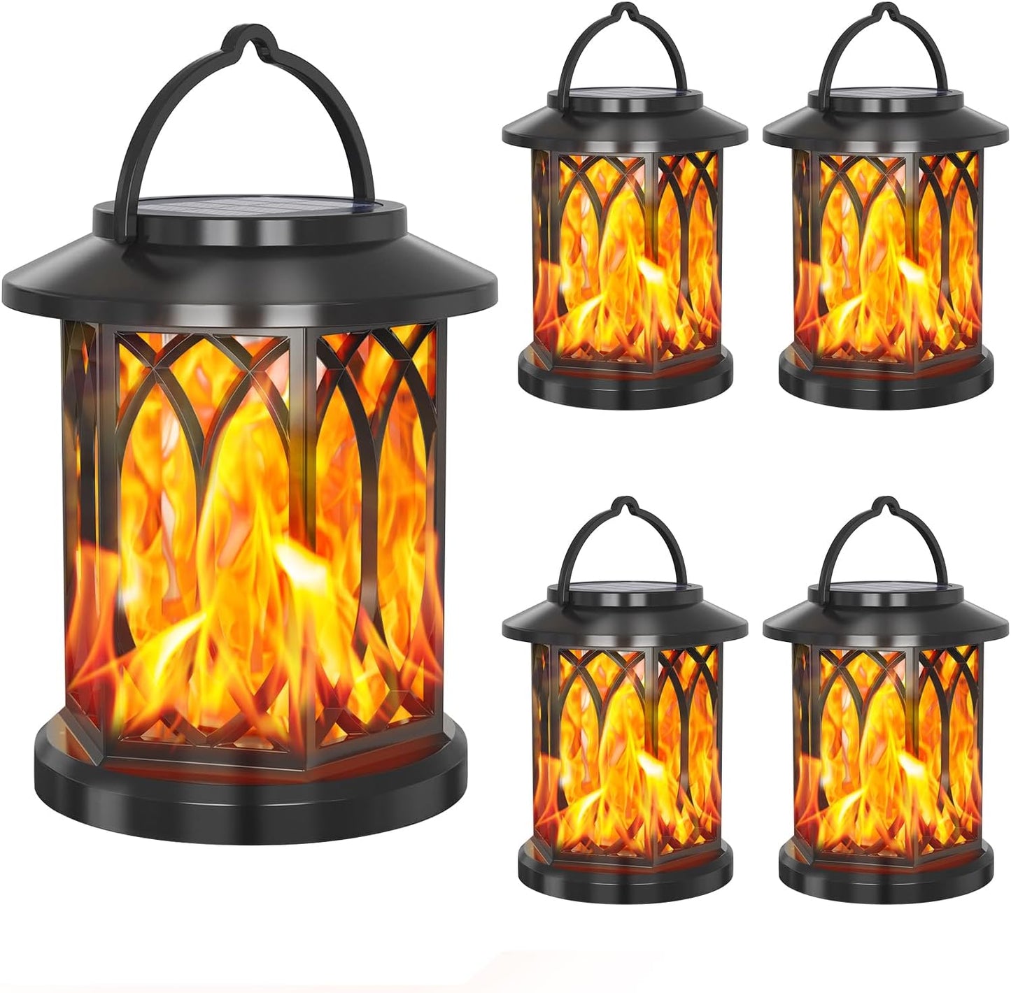 Solar Hanging Lanterns Outdoor, Flickering Flames Outdoor Solar Lights Hanging Lanterns Waterproof Decoration Lighting for Table, Garden, Patio, Tree (4 Pack)