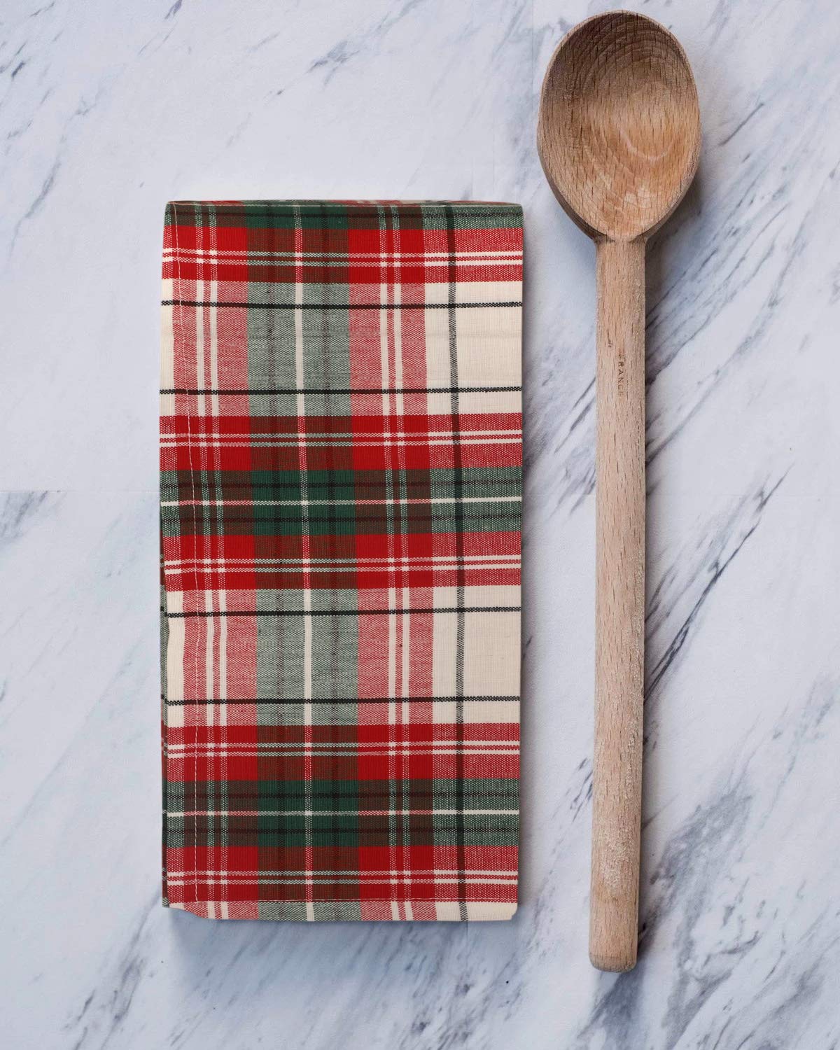 Christmas Check Kitchen Towel Set (6 Pack) – 100% Cotton, Absorbent Dish Cloths with Loop (20"x30")