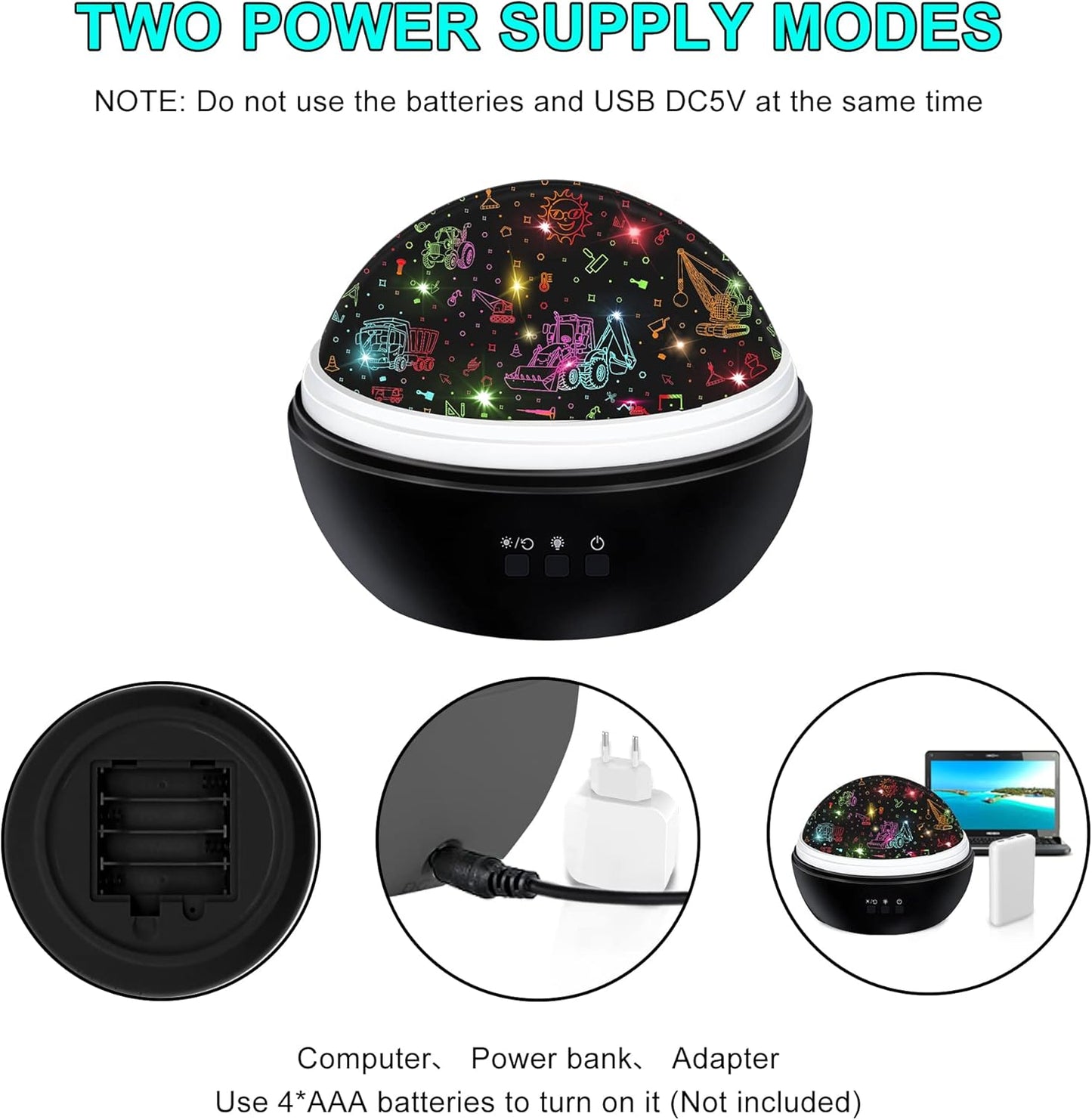 Night Light Projector for Kids Truck Toys for Boys, 360 Degree Rotation Baby Night Lights with Car and Star Theme, Birthday Party Festival Decor(Black)