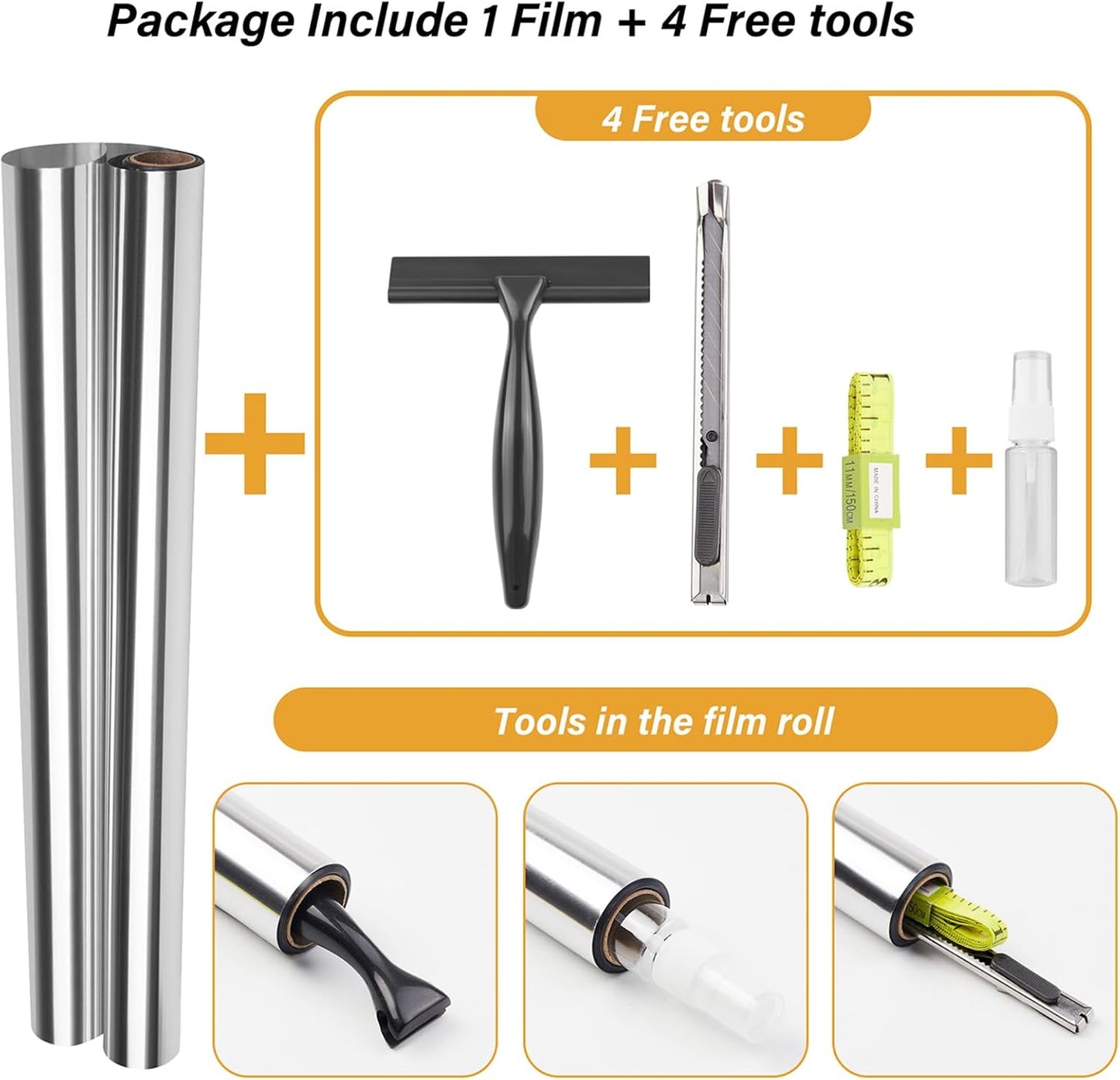 Kromapolis One Way Window Privacy Film Reflective Mirror Home Window Tint, Daytime Privacy Heat Control Anti UV Glass Tinting Static Cling (Silver, 23.6 x 157.4 inch)