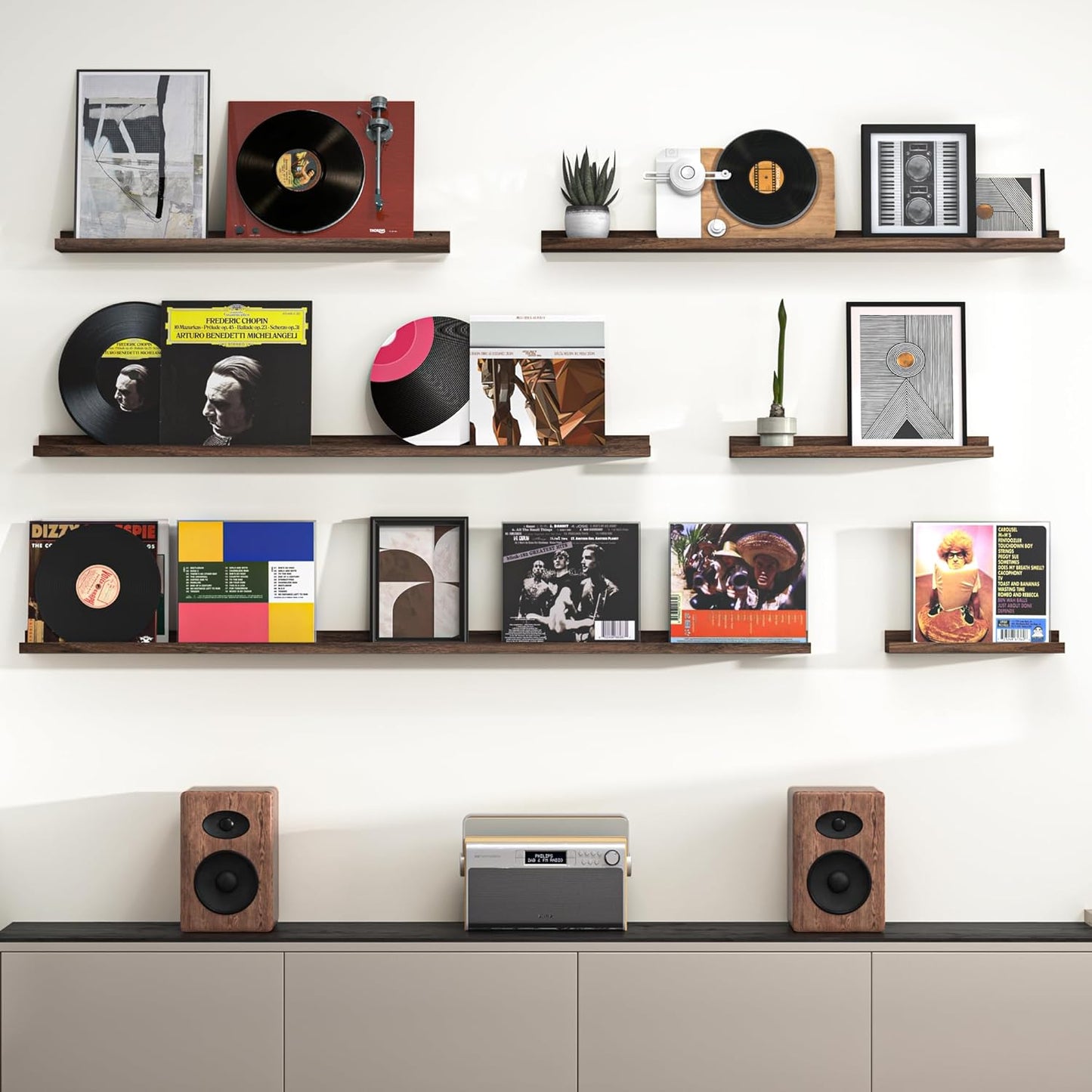 Heimlove Picture Ledge Shelf, Floating Shelves Set of 2, 24 Inches Picture Shelf for Wall with Ledge, Kids Bookshelf Wall Mounted for Living Room Bedroom Decor Books Photo Frames - Walnut