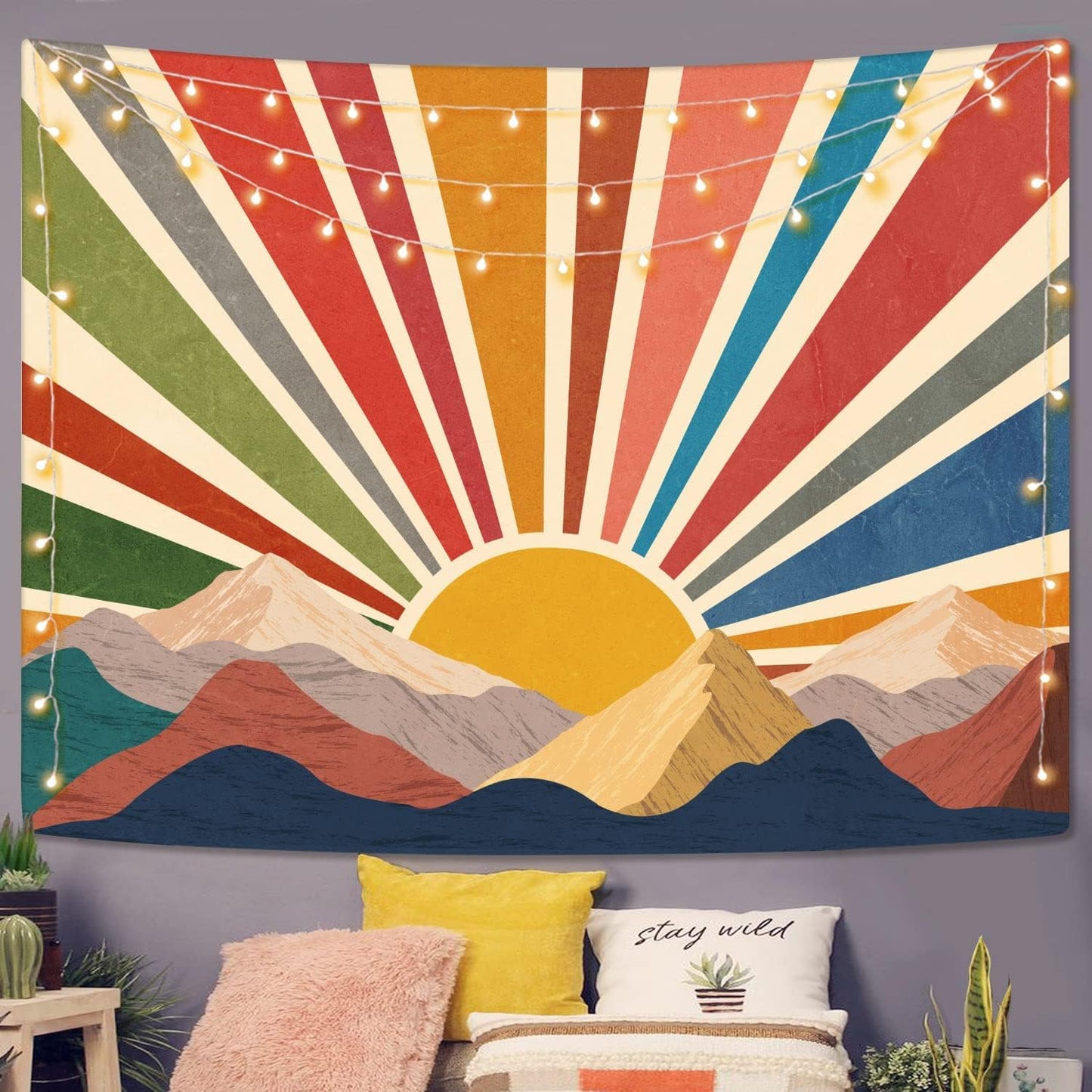 Aipon Vintage Sun Tapestry for Classroom Rainbow Boho Sunshine Sunset Tapestries Wall Hanging Aesthetic Tapestrys for Living Room Dorm 80'' × 60''