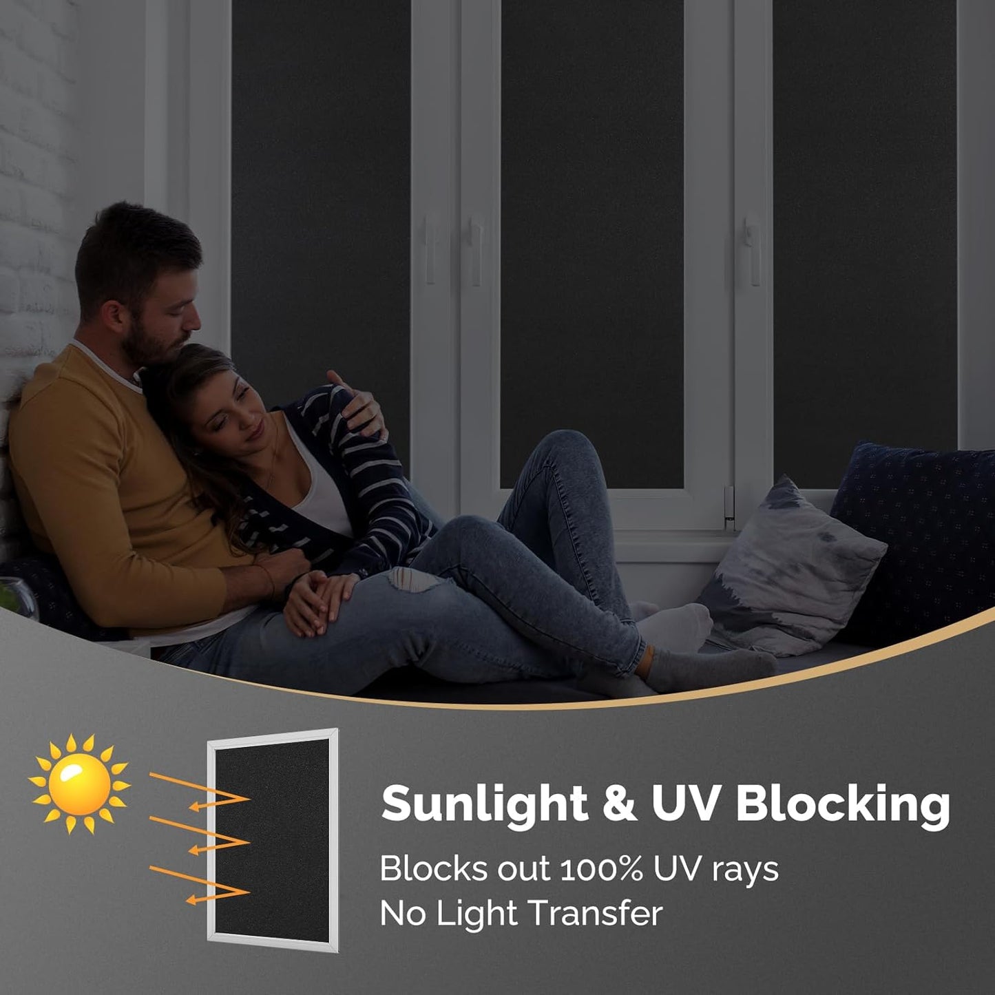 DOWELL Blackout Window Film, 100% Light Sun Blocking Static Cling Frosted Privacy Film for Glass, Heat Control Removable Window Tint, Room Darkening Cover for Day Sleep, Black, 23.6" x 157.5"