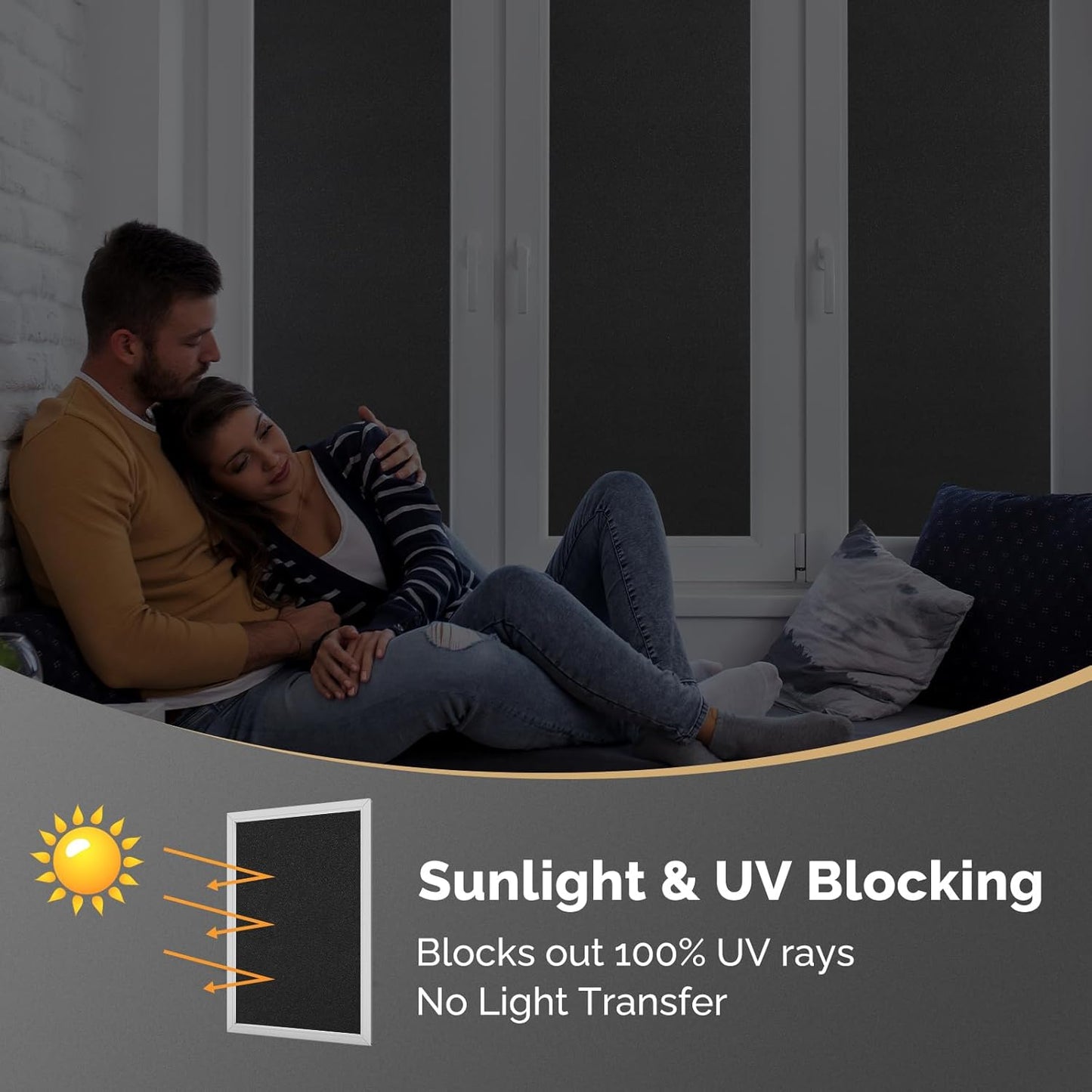 DOWELL Blackout Window Film, 100% Light Sun Blocking Static Cling Frosted Privacy Film for Glass, Heat Control Removable Window Tint, Room Darkening Cover for Day Sleep, Black, 17.5" x 78.7"