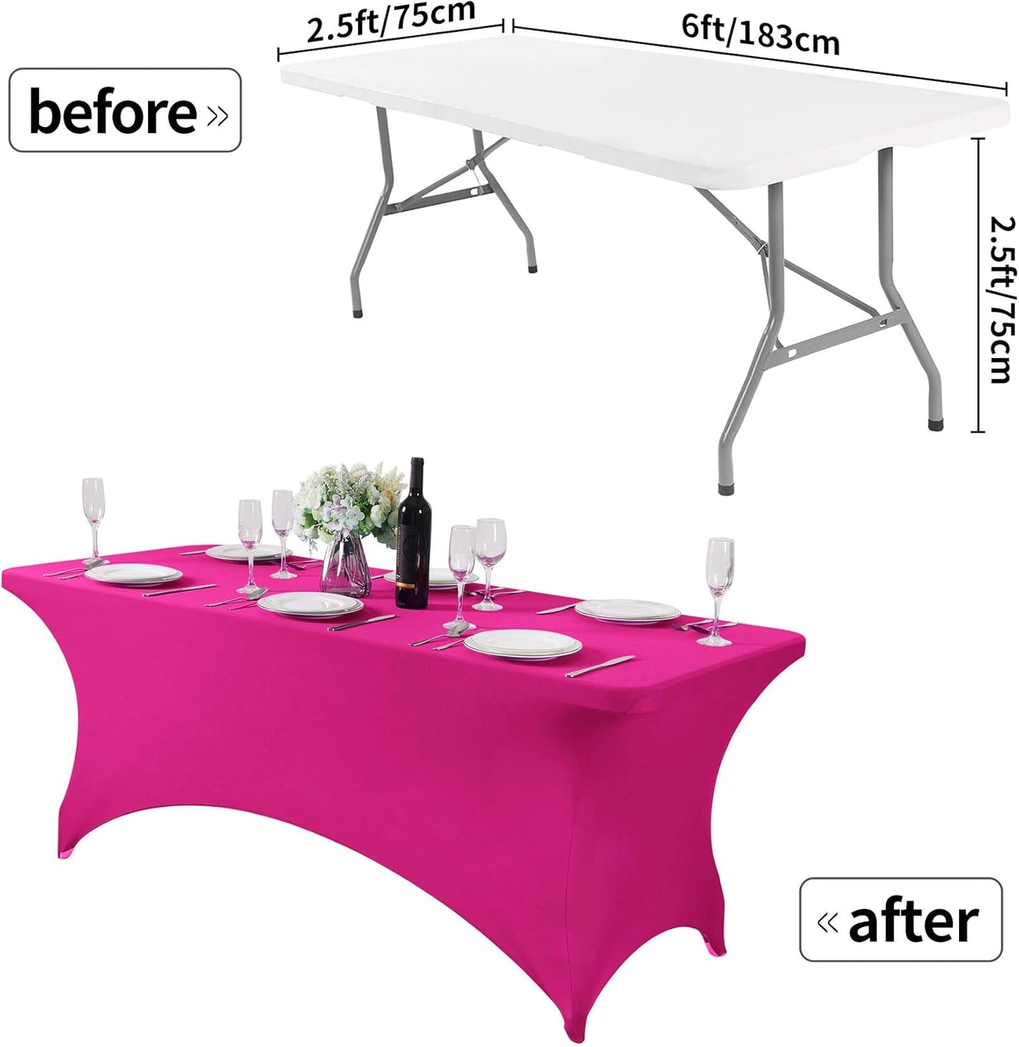 Spandex Table Cover for 6Ft or 4fT or 8ft Table Universal Fitted Stretch Tablecloth for Party, Banquet, Wedding and Events-Fuchsia