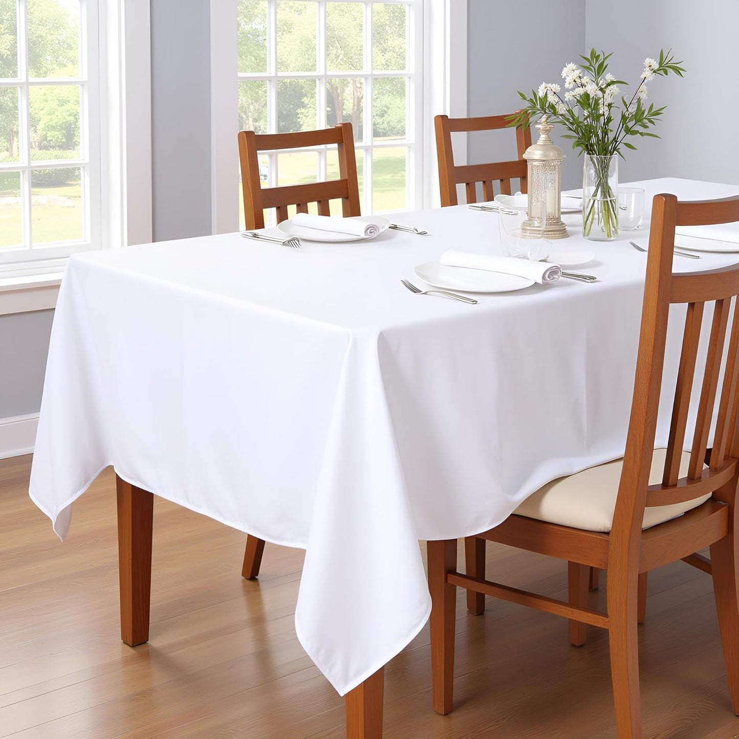 sancua Rectangle Tablecloth - 54 x 78 Inch - Stain and Wrinkle Resistant Washable Polyester Table Cloth, Decorative Fabric Table Cover for Dining Tables, Buffet Parties and Camping, White