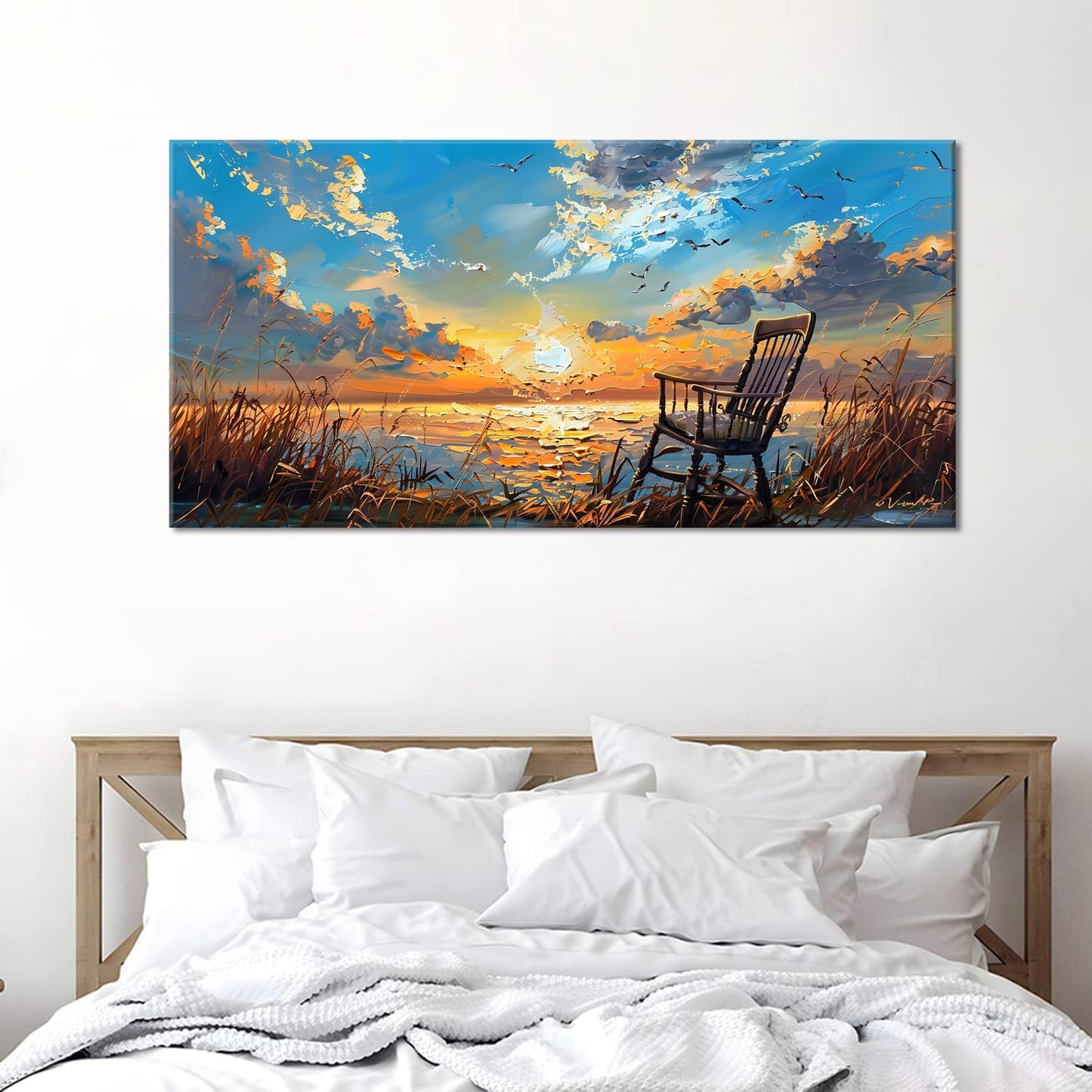 LASMOND Canvas Prints Wall Art Sunset Ocean Beach Pictures Photo nature landscape Paintings for Living Room Bedroom Home Decorations Modern Stretched and Framed Seascape Waves Landscape Artwork ( 30x60 Inches )