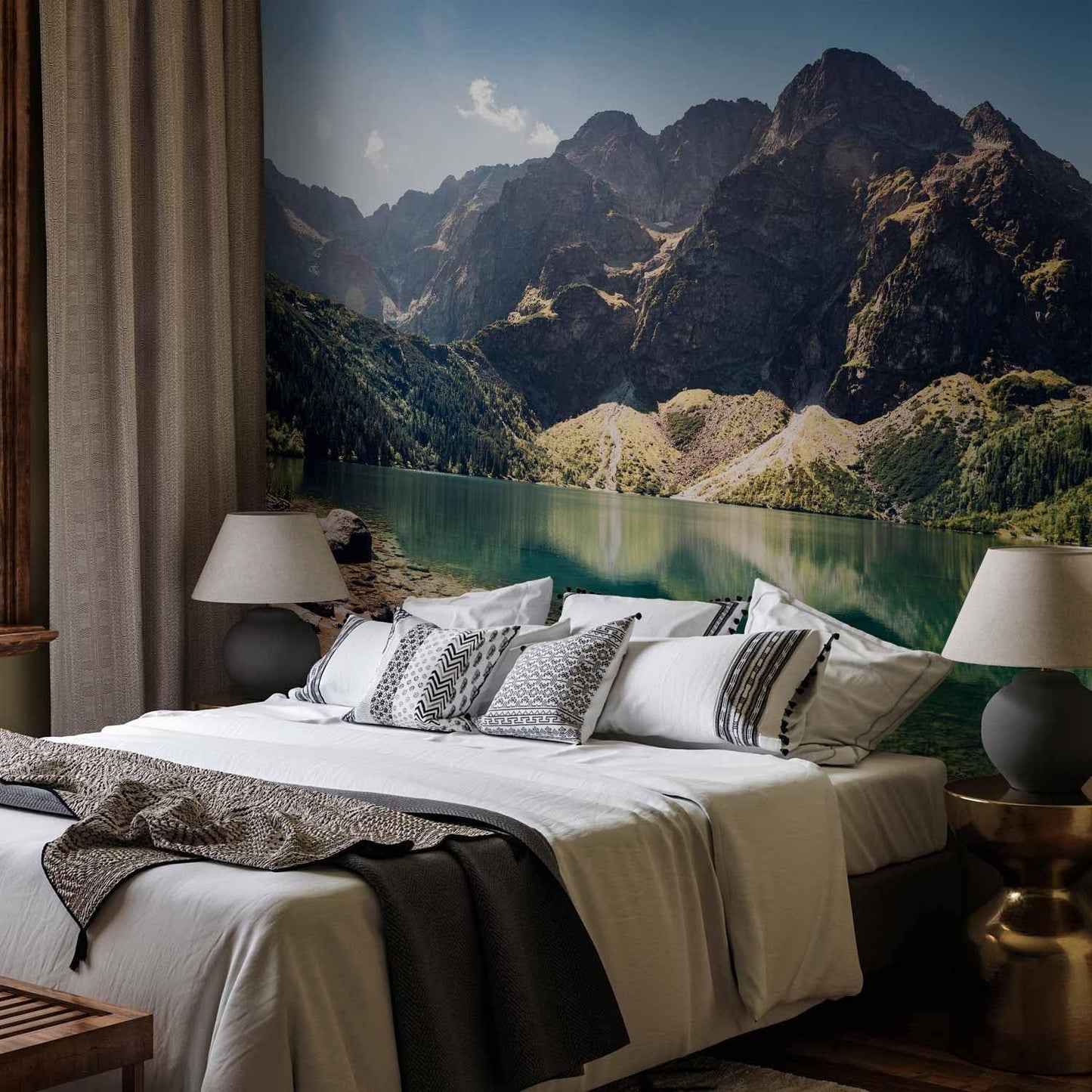 artgeist Wall Mural Peel and Stick Landscape 212x98 in - XXL Self-Adhesive Corner Wallpaper Removable Large Sticker Foil Angle Wallpaper Wall Decor Print Lake Mountains Forest c-B-0470-a-a