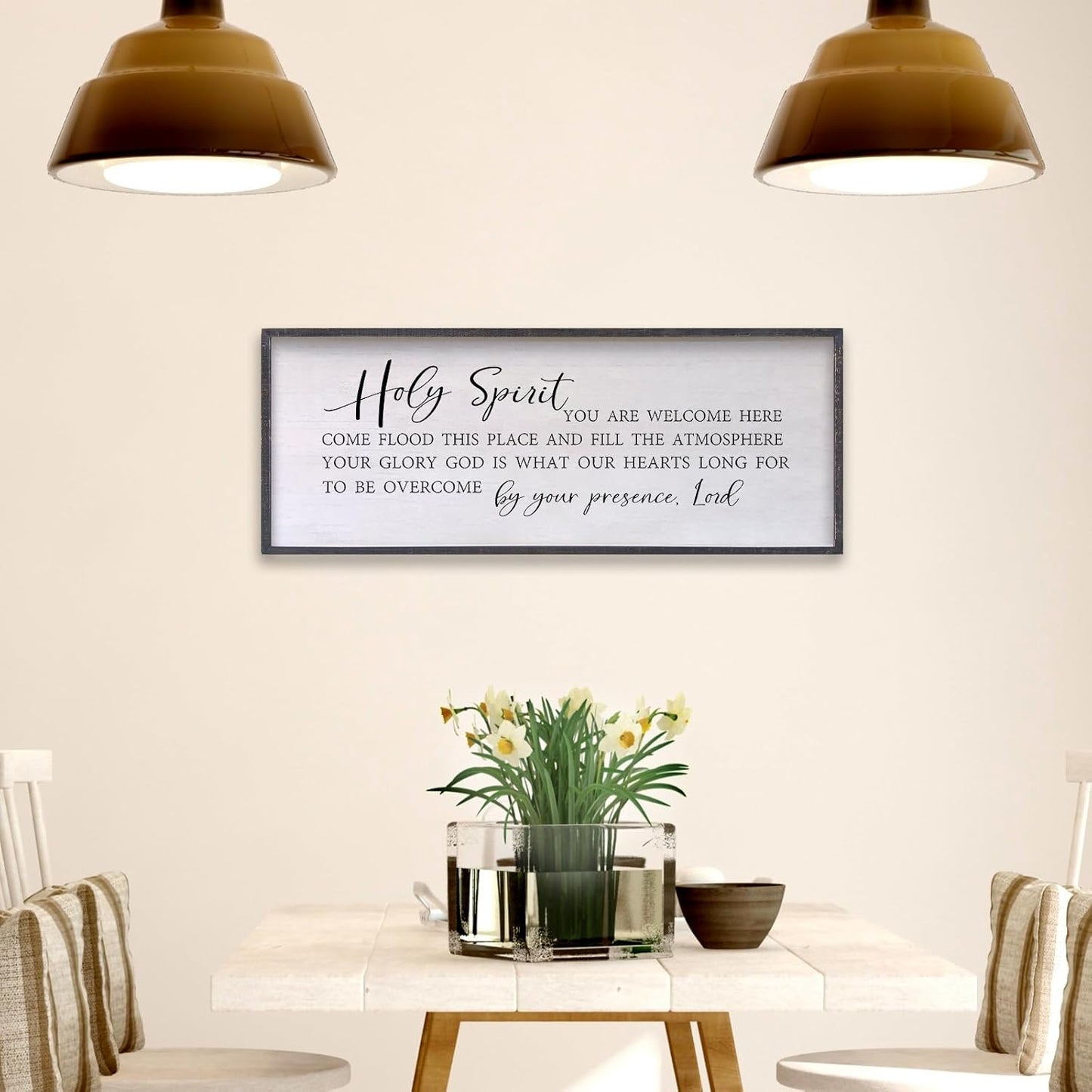 Holy Spirit You are Welcome Here Wall Decor Art 24"X10" Quote Christian Bible Verse Religious Scripture Wall Sign (Black)