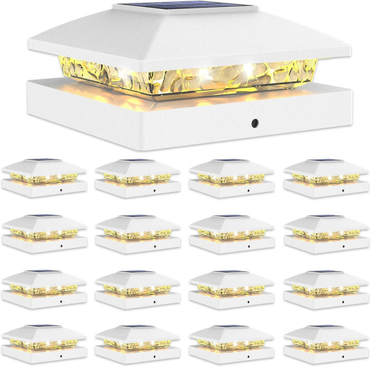 VOLISUN 4x4 Solar Post Cap Light 16pack,Solar Fence - Cap Lights Outdoor Waterproof for Wooden/Vinyl Post, White Deck Post Light Solar Powered with Warm White for Garden/Patio/Porch