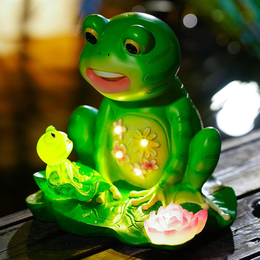 Upgraded Size Solar Garden Outdoor Statues Frog Mother and Little Frog with 6 LED Solar Figurine for Lawn,Patio, Balcony, Yard Decor Unique Gift, for Mom, Grandma,Father,Woman