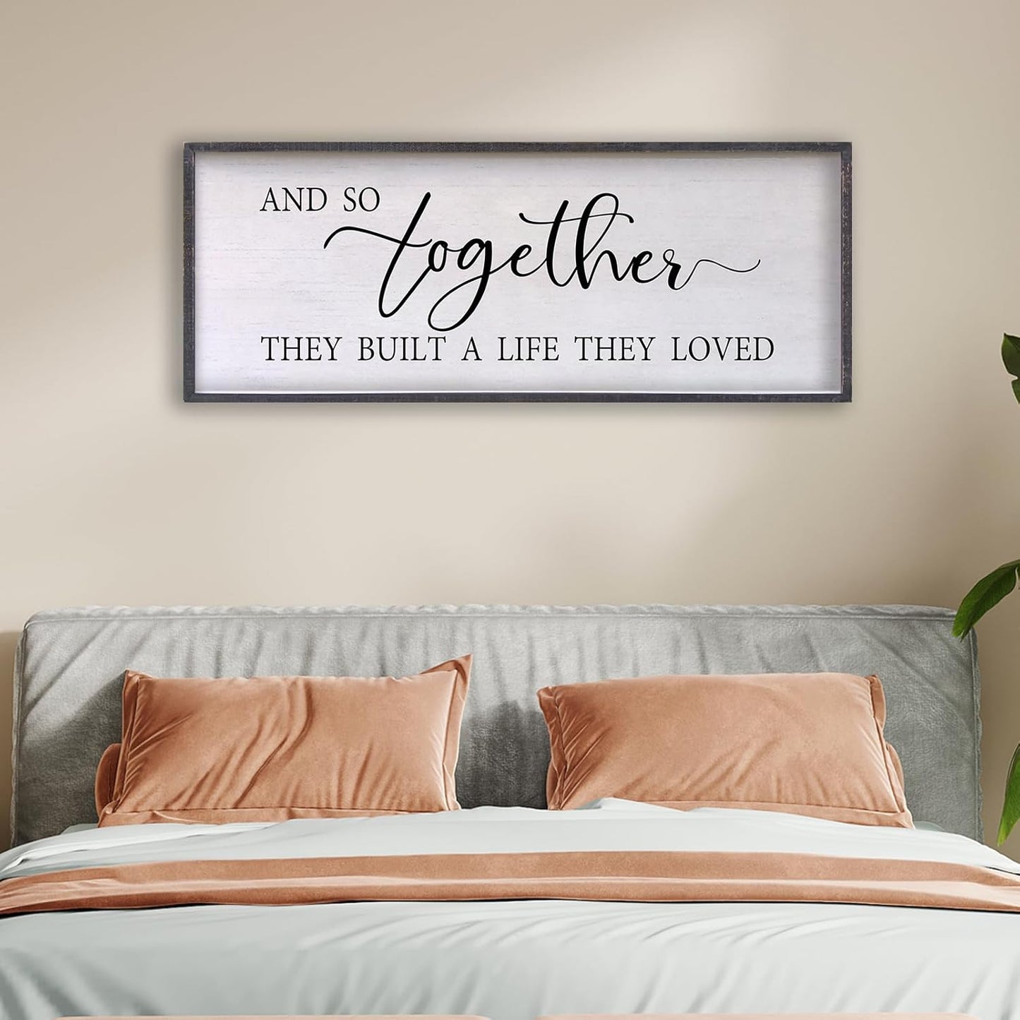 And So Together They Built A Life They Loved Sign Above Bed Wall Decor 24×10 Inch Master Bedroom Over Bed Wood Framed Wall Art (Black)