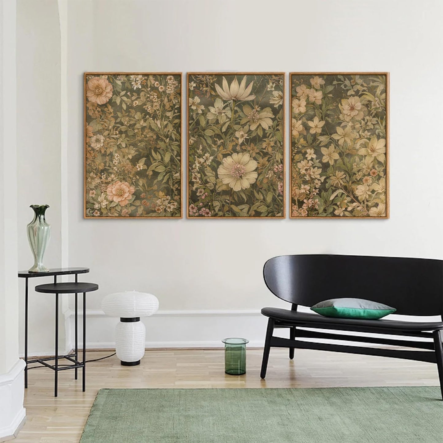 SIGNINART Vintage Floral Framed Canvas Wall Art Set of 3, Mid Century Modern Flowers Wall Decor, Neutral Botanical Artwork, Retro Wildflower Art Prints for Bedroom, Living Room, Office 24"x36"x3