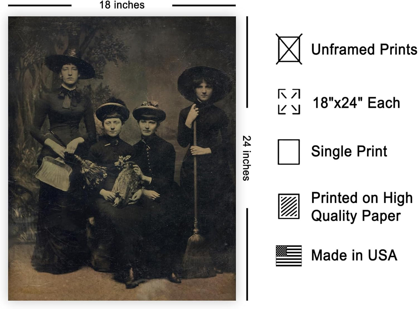 Poster Master Vintage Photograph Poster - Retro Halloween Print - Gift for Artist, Friend - Four Witches Wearing Robes, Sabbath, Coven, Sorcery - Wall Decor for Home, Office, 18x24 Unframed Wall Art