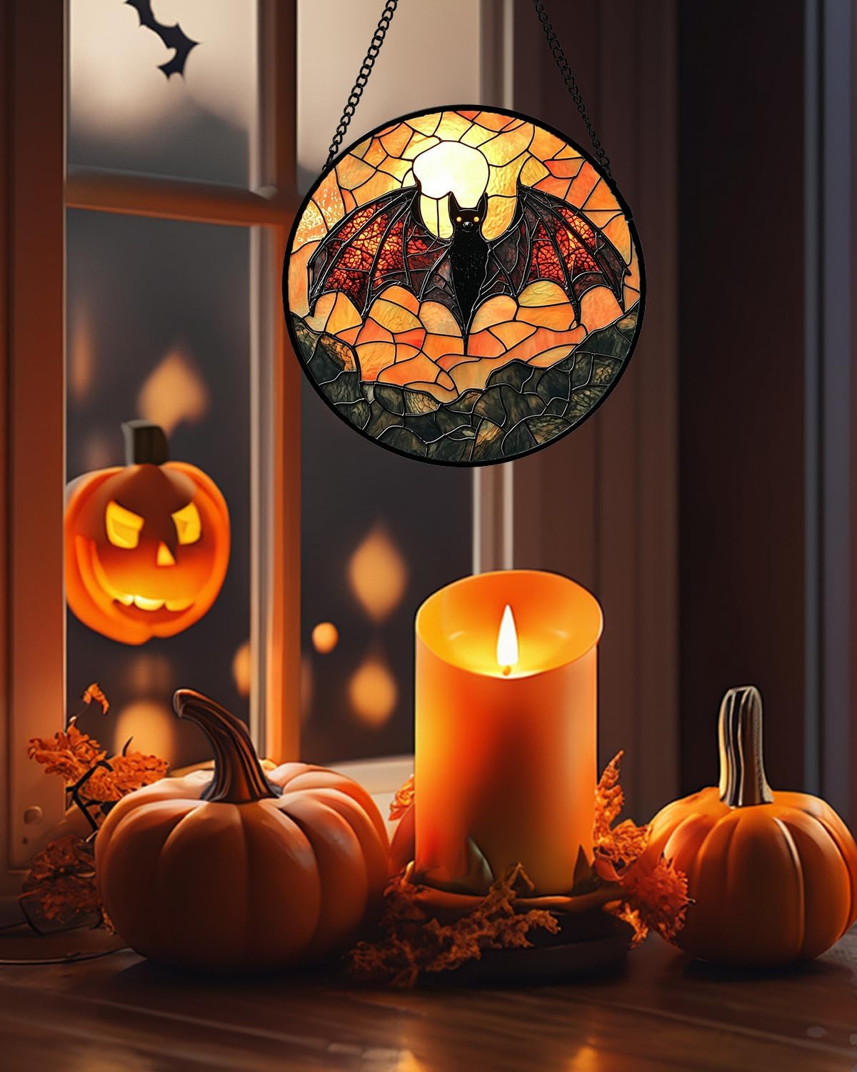 Stained Glass Window Hanging, Black Bat Sun Catcher for Door Home Decor Animal Suncatcher Christmas Mother's Day Birthday Gifts for Women Men Mom and Nana 9.8 in