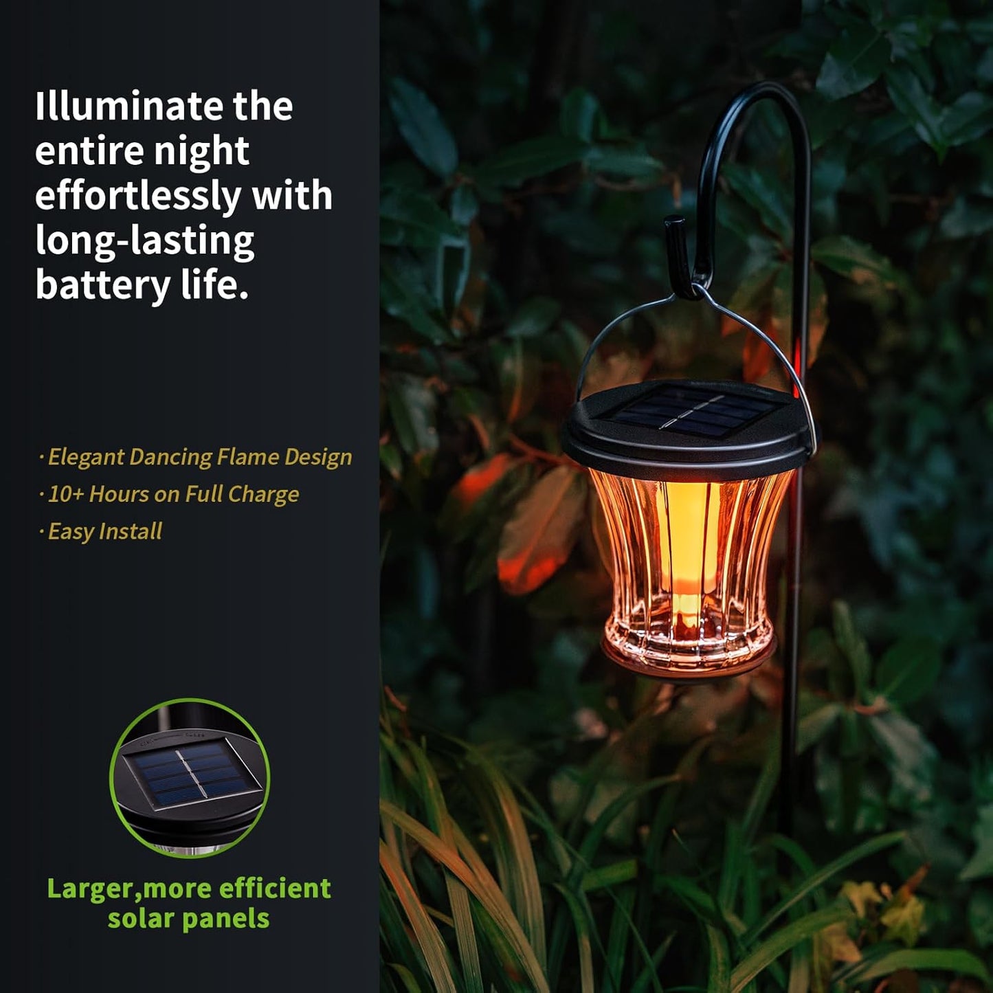 Glass Solar Lantern Outdoor Lights Waterproof, Flickering Flame Solar Lights with Modular Design, Auto On/Off Decorative Hanging Lanterns for Patio Garden Pathway Camping Deck Yard (2 Pack)