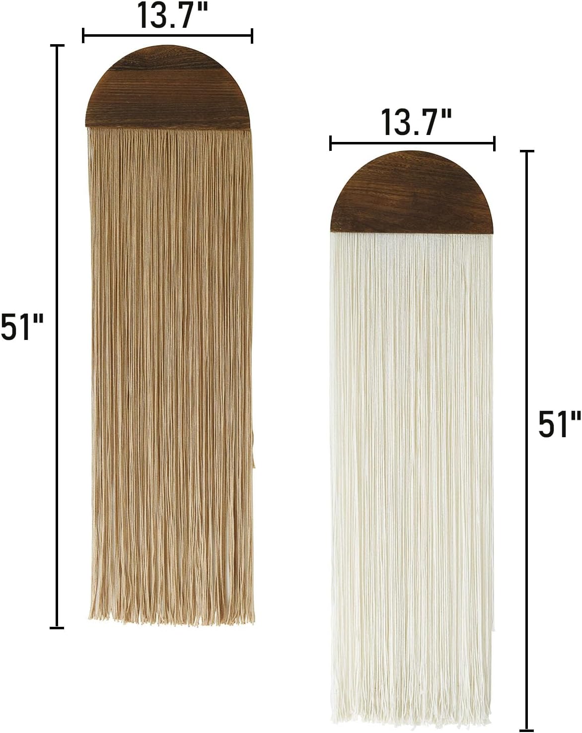 Flber 2 Pcs Macrame Wall Hanging Boho Wall Decor Handmade Macrame Art Tapestry Wedding Macrame Backdrop 13.7" W x 51" L For Living room Bedroom Headboard Decor