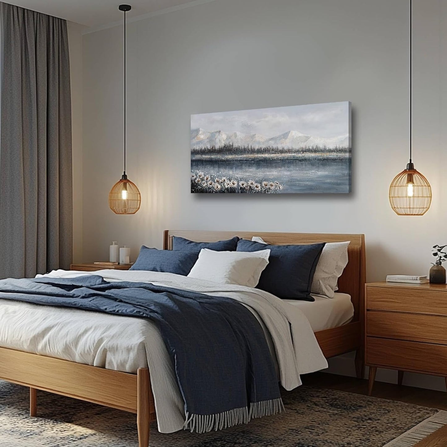 CHUDANHAO Large Wall Art Abstract Wall Decor Floral Arts Mountain Modern Artwork White Poster Pictures for Girls Women Room 24"x48"