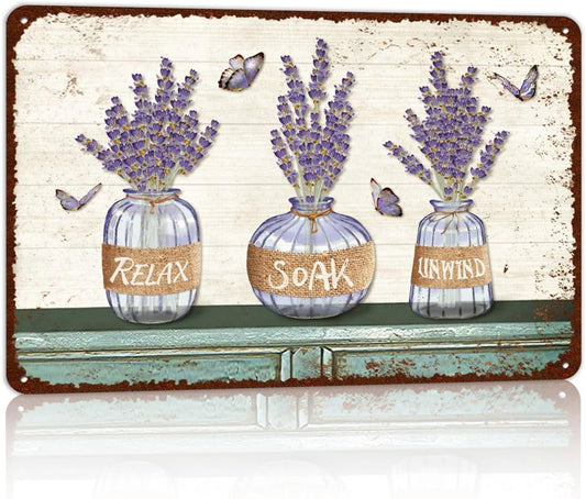 Vintage Farmhouse Bathroom Metal Tin Signs Rustic Flower Country Wall Art Decor 8X12 Inches