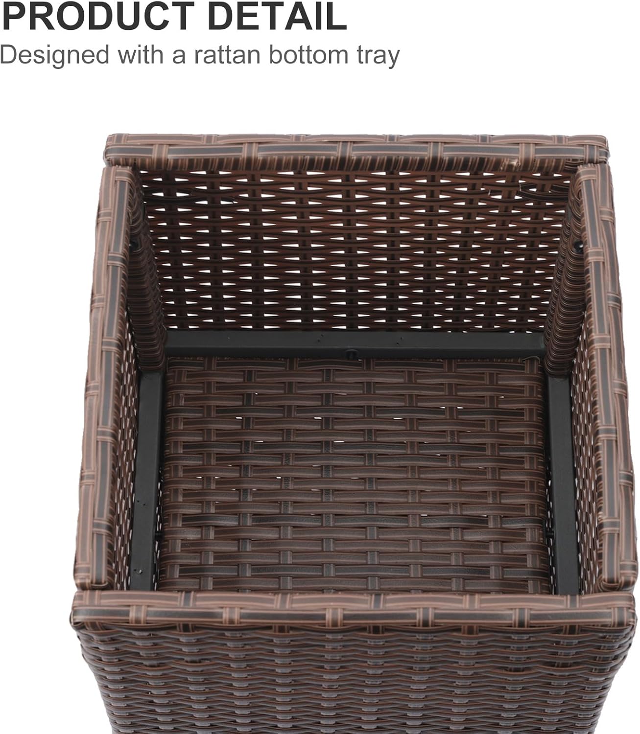 SUNNYPARK 2 Pack Tall Planters for Outdoor Plants Rattan Modern Tall Square Planter Box with Removable Liners Indoor Outdoor Porch Patio Flower Pot (12’’ x 12’’ x 24’’)