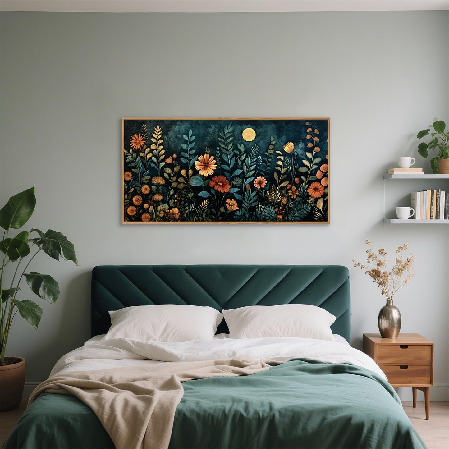 Vintage Dark Botanical Framed Canvas Wall Art Set, Colorful Floral Wall Decor, Nature Wildflower Wall Painting, Colorful Blossom Art Prints for Living Room, Bedroom, Office - 20"X40"x1