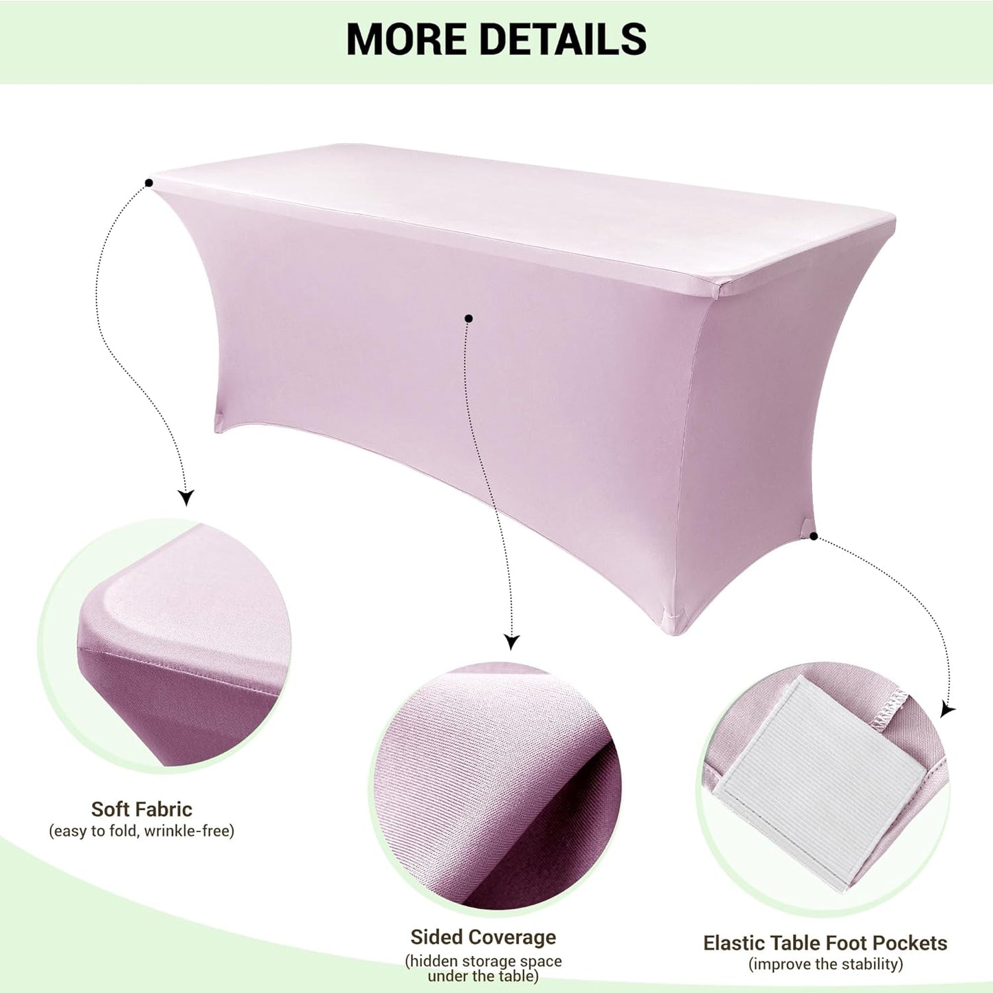 Obstal Spandex Table Cover 6ft Fitted Tablecloth Rectangular - Stretch Rectangle Folding Table Cloth for Birthday Party Wedding Banquet, Light Pink, 72L x 30W Inch