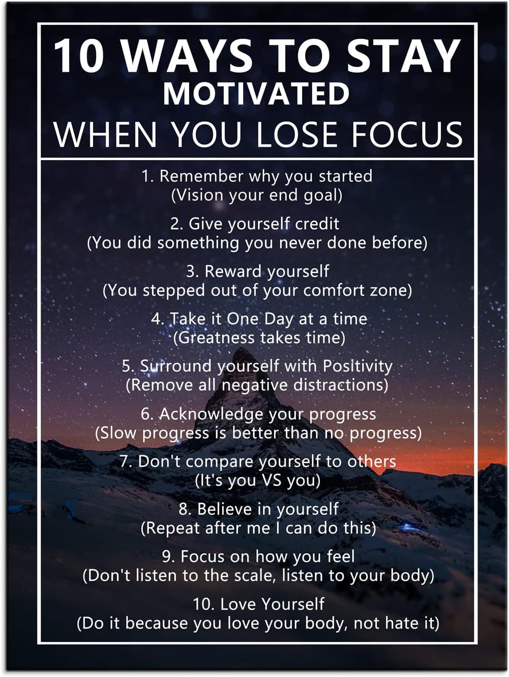 Inspirational Canvas Painting Wall Art 10 Ways to Stay Motivated When You Lose Focus Motivational Wall Art Poster Motivational Framed Artwork Prints Picture for Living Room Office [18''Wx 24''H]