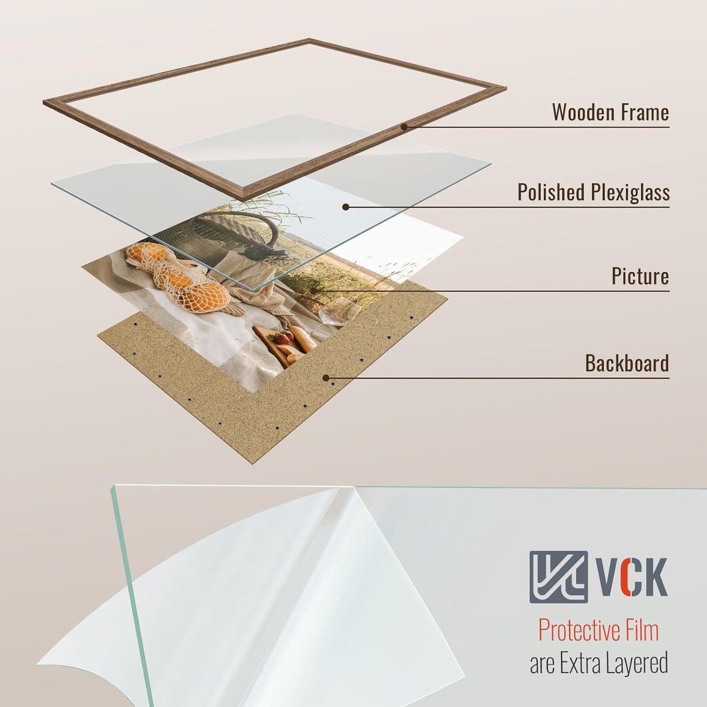 VCK 27x40 Poster Frame 3 Pack - Brown Walnut, Natural Textured Solid Wood Picture Frame, Wall Mounting Hanging