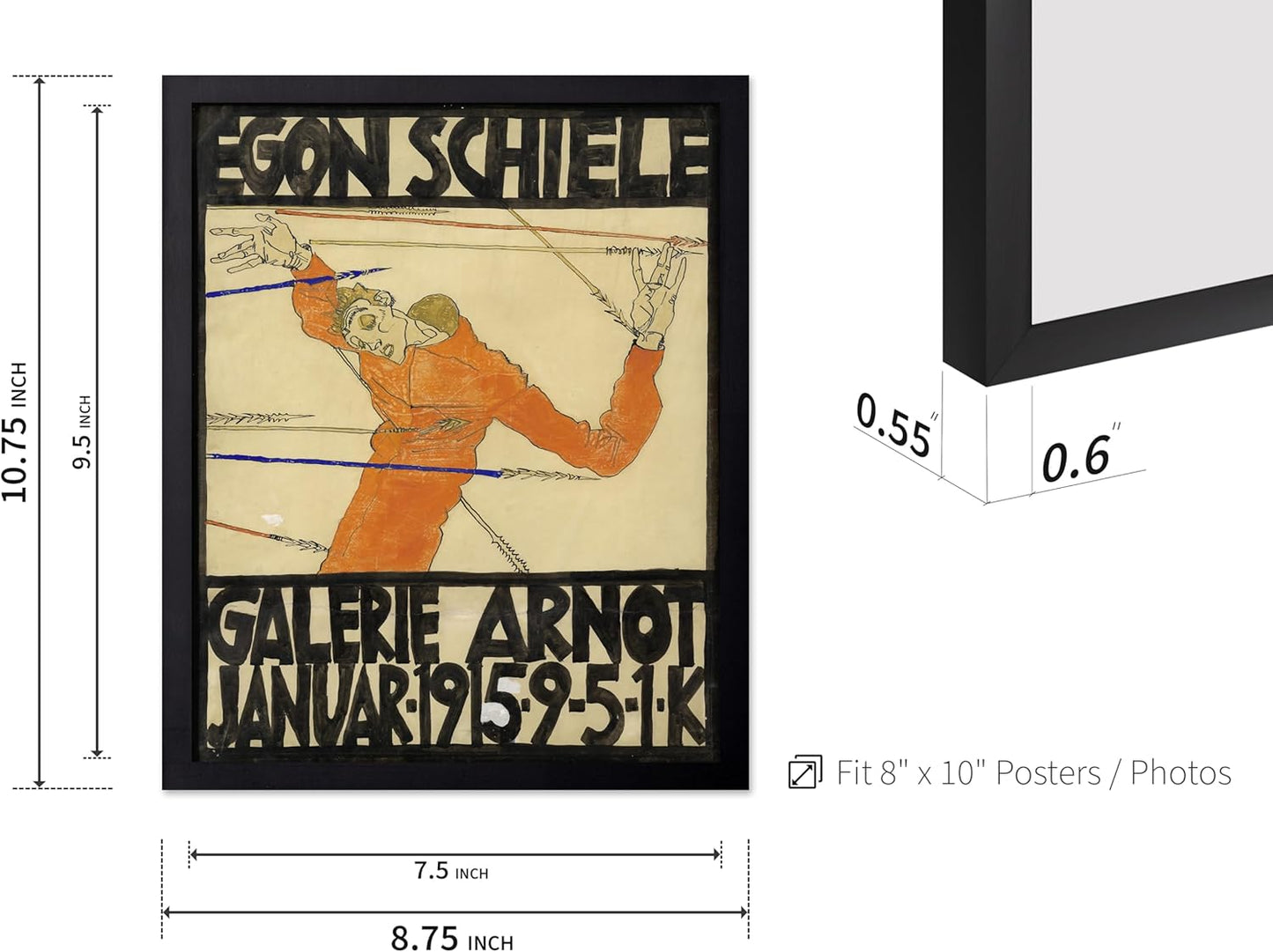 Poster Master Vintage Painting Poster - Retro Expressionism Print - Self Portrait as the Martyred St Sebastian - Gift for Artist, Friend - Wall Decor for Home, Office, 8x10 Black Framed