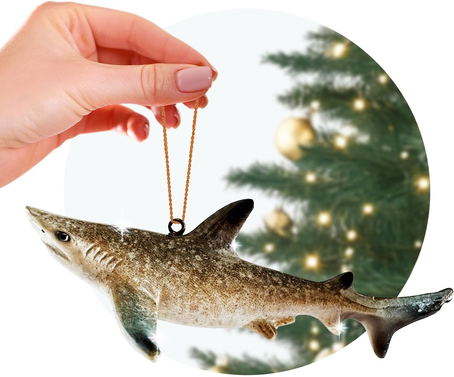 Hand-Painted Beach Christmas Ornament – Coastal Tree Decoration for Ocean Lovers – Unique Nautical Ornament for Christmas Tree or Stocking Stuffer Gift (Shark)