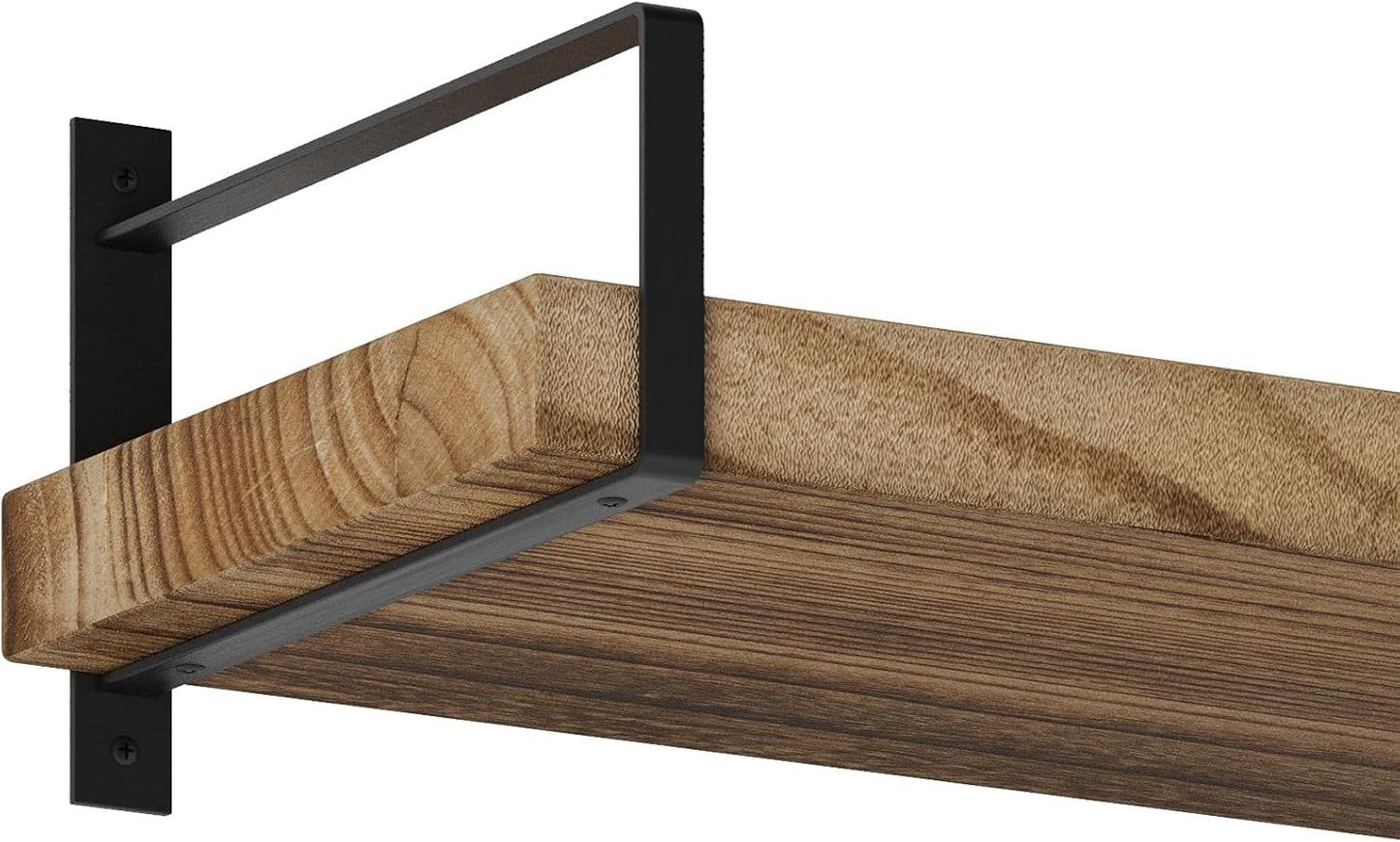 Wallniture Toledo 72 inch Floating Shelf with Heavy Duty Bookend Brackets, Wooden Shelves for Wall, 1pc, Burnt Finish