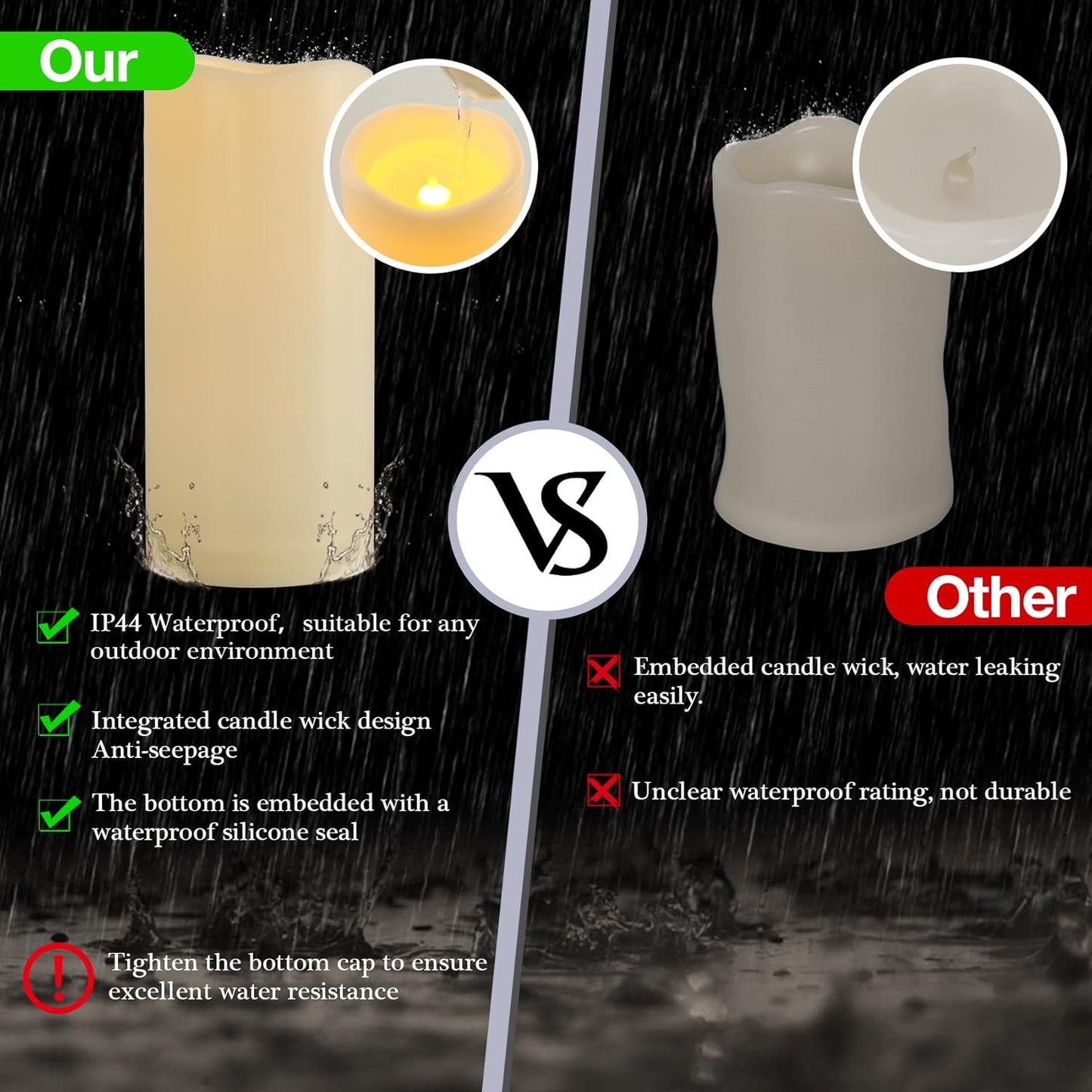 3" x 7" Outdoor Flameless Candles with Remote and Timer, Battery Operated Flickering LED Flameless Pillar Candles for Wedding Home Decoration, Ivory, Plastic, 1 Pack