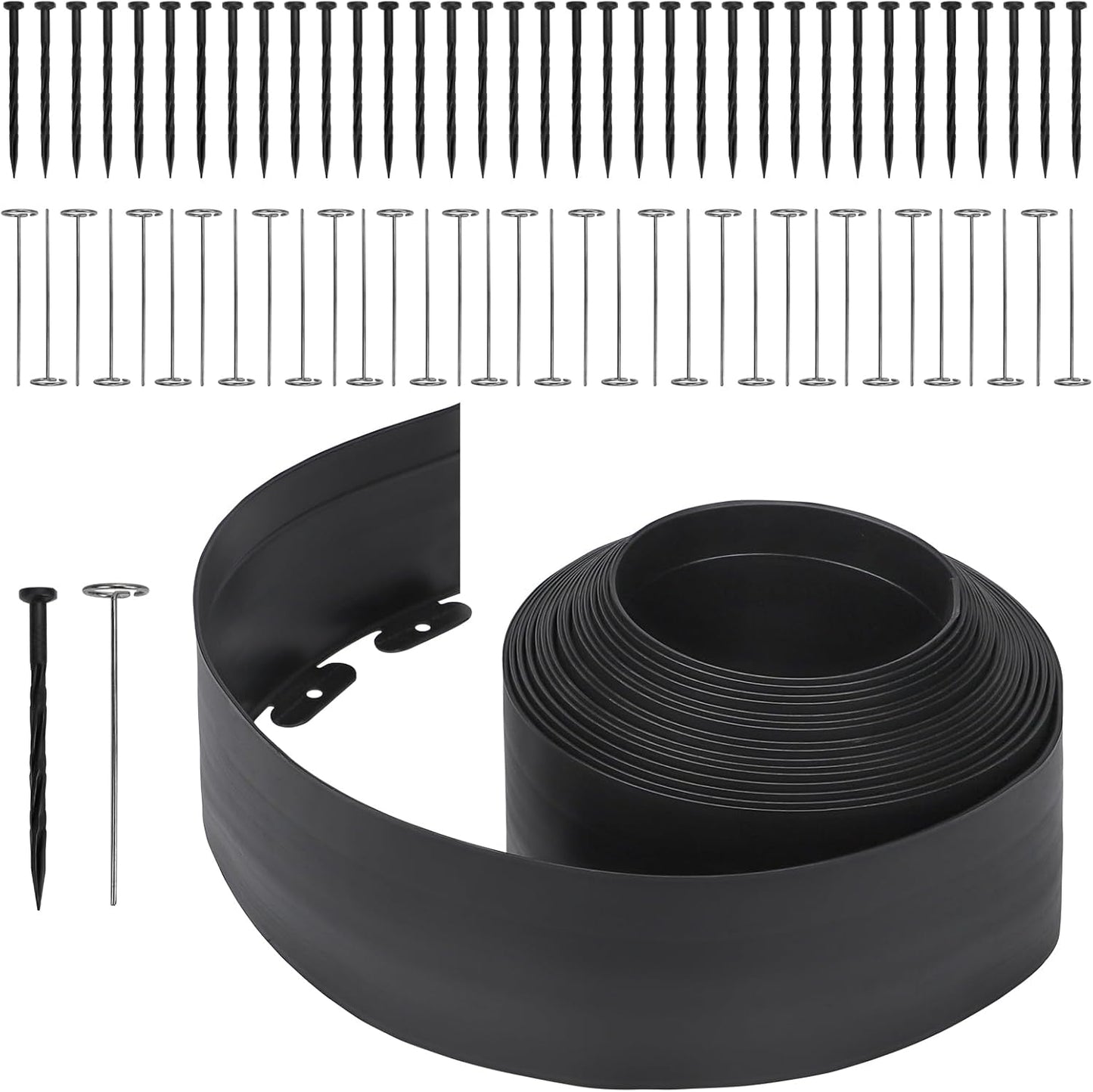 Greaner 6 Inch Tall Landscape Edging Border, 40FT Border Edge for Landscape with 71 PCS Spikes, Plastic Yard Edging for Flower Beds, Paver Pathway, Lawn, Walkway(Black)