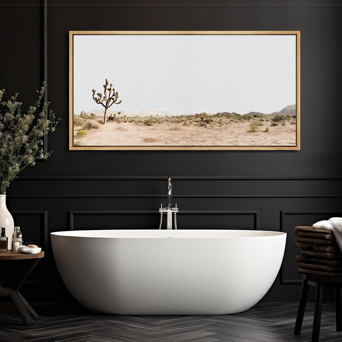 MUDECOR Extra Large Framed Canvas Print Wall Art Desert Solitude Joshua Tree Landscape Antique Retro Fine Art Illustrations Decorative Colorful for Bedroom - 60"x30"